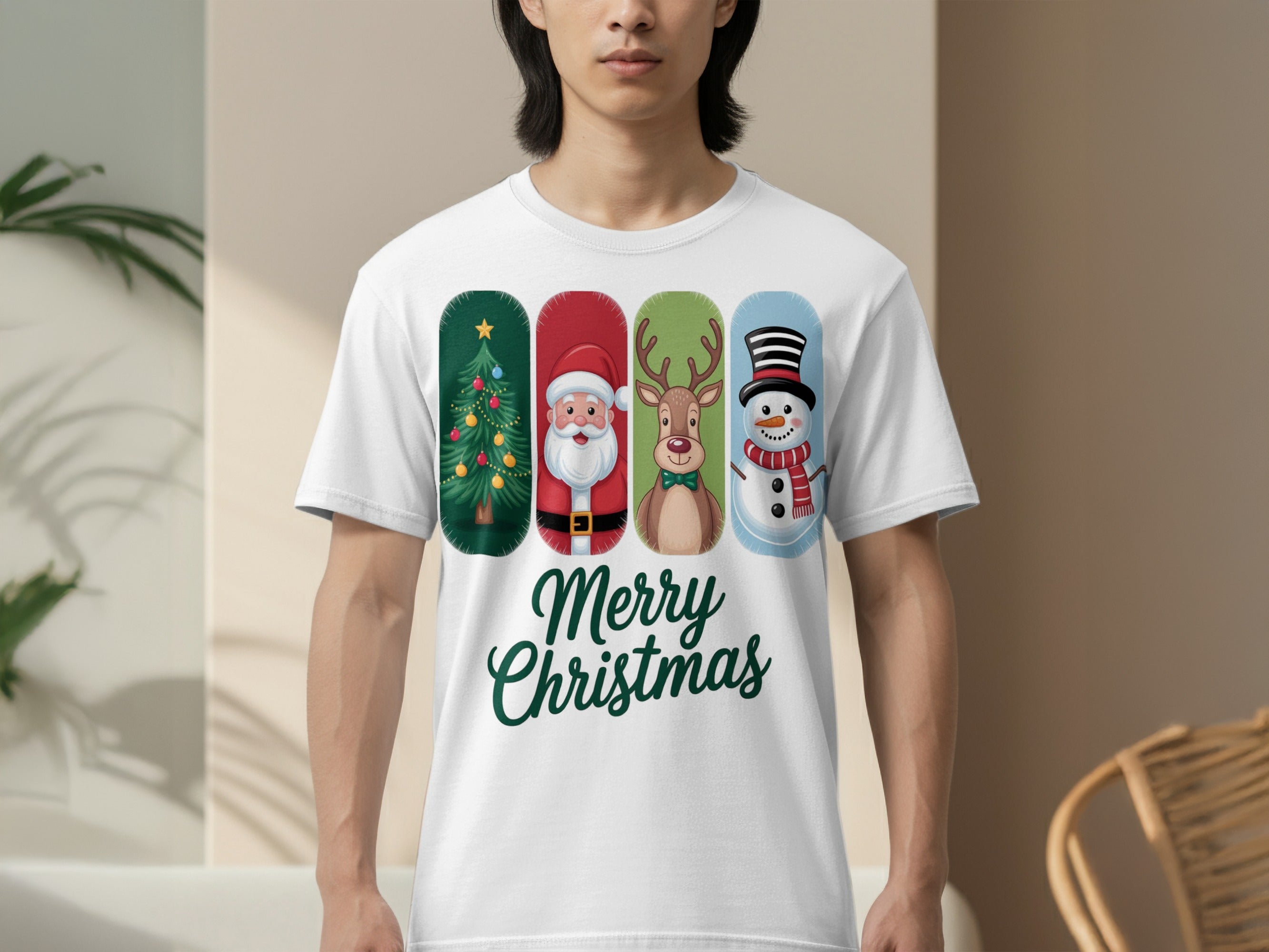 Merry Christmas Santa Tree Reindeer Snowman T-shirt