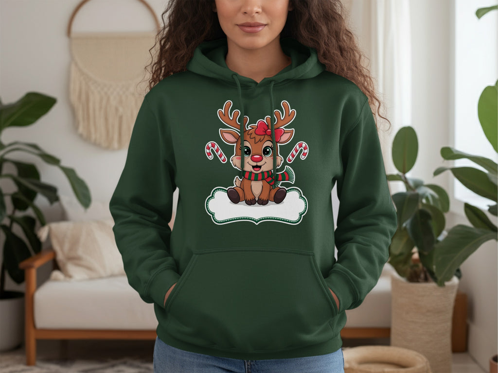 Cute Festive Reindeer Hoodie with Candy Cane Decor