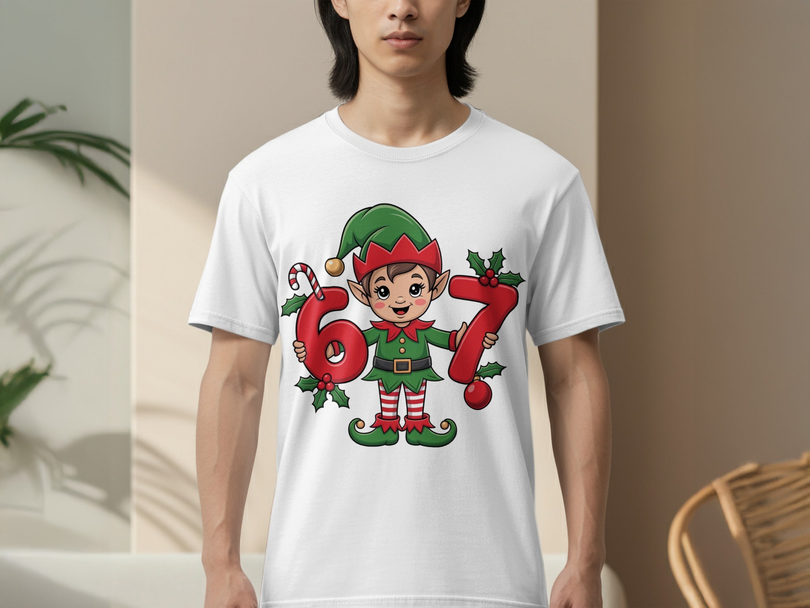 Festive 67 Elf with Candy Cane T-shirt Christmas Apparel