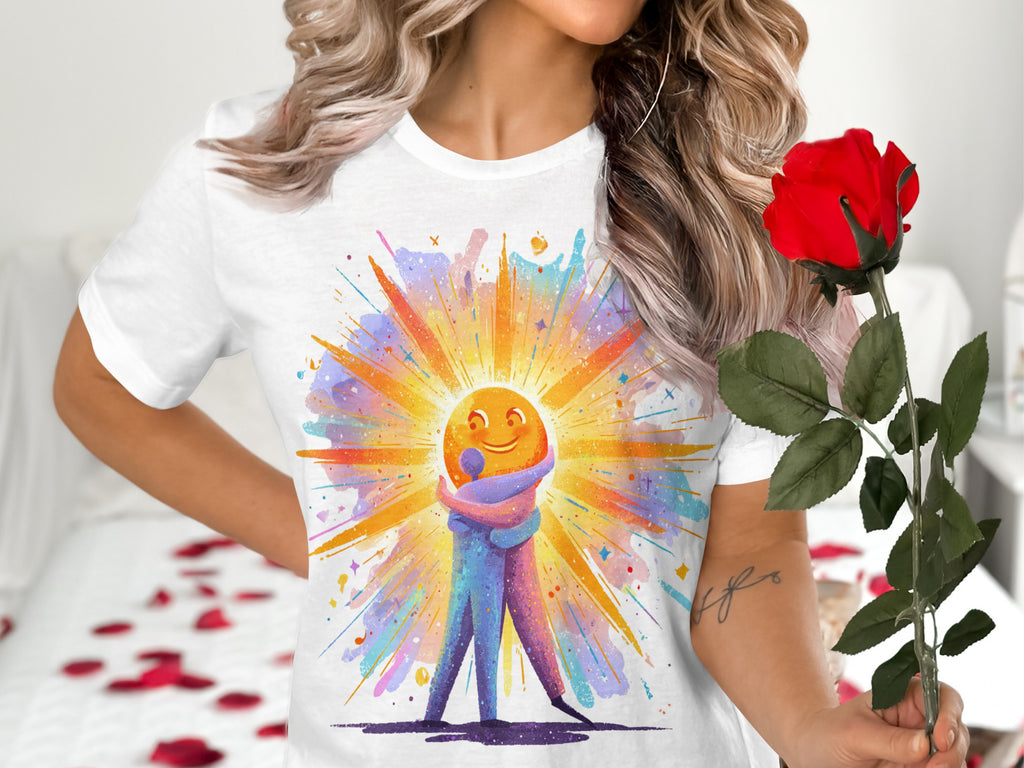 Vibrant Sun Hugging Figure Graphic on White Tee product