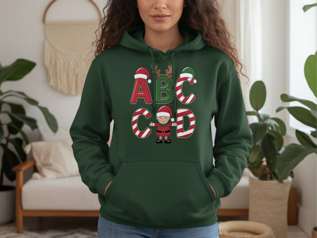 Festive ABC Candy Cane Christmas Themed Hoodie