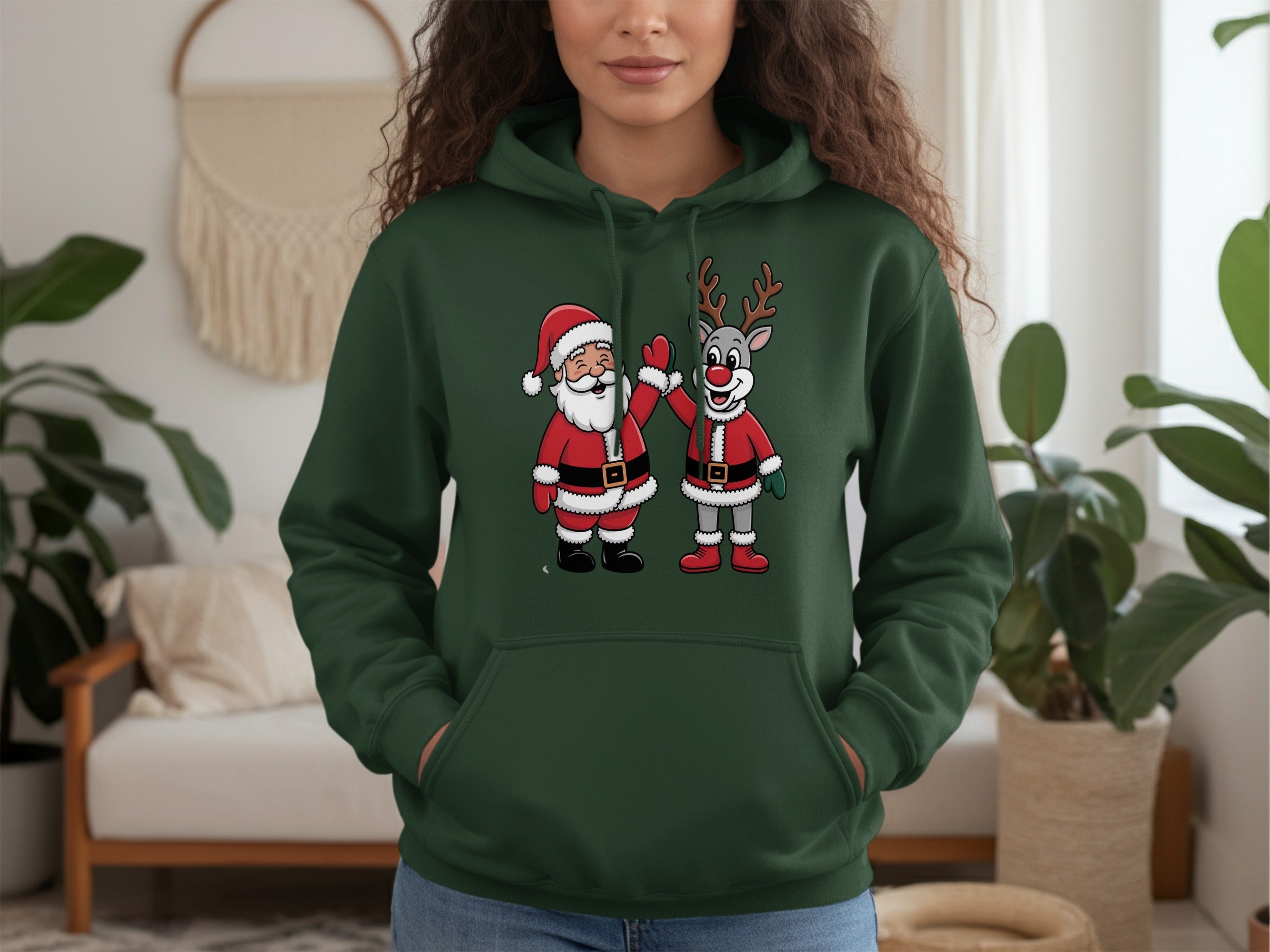 Santa and Reindeer High Five Hoodie
