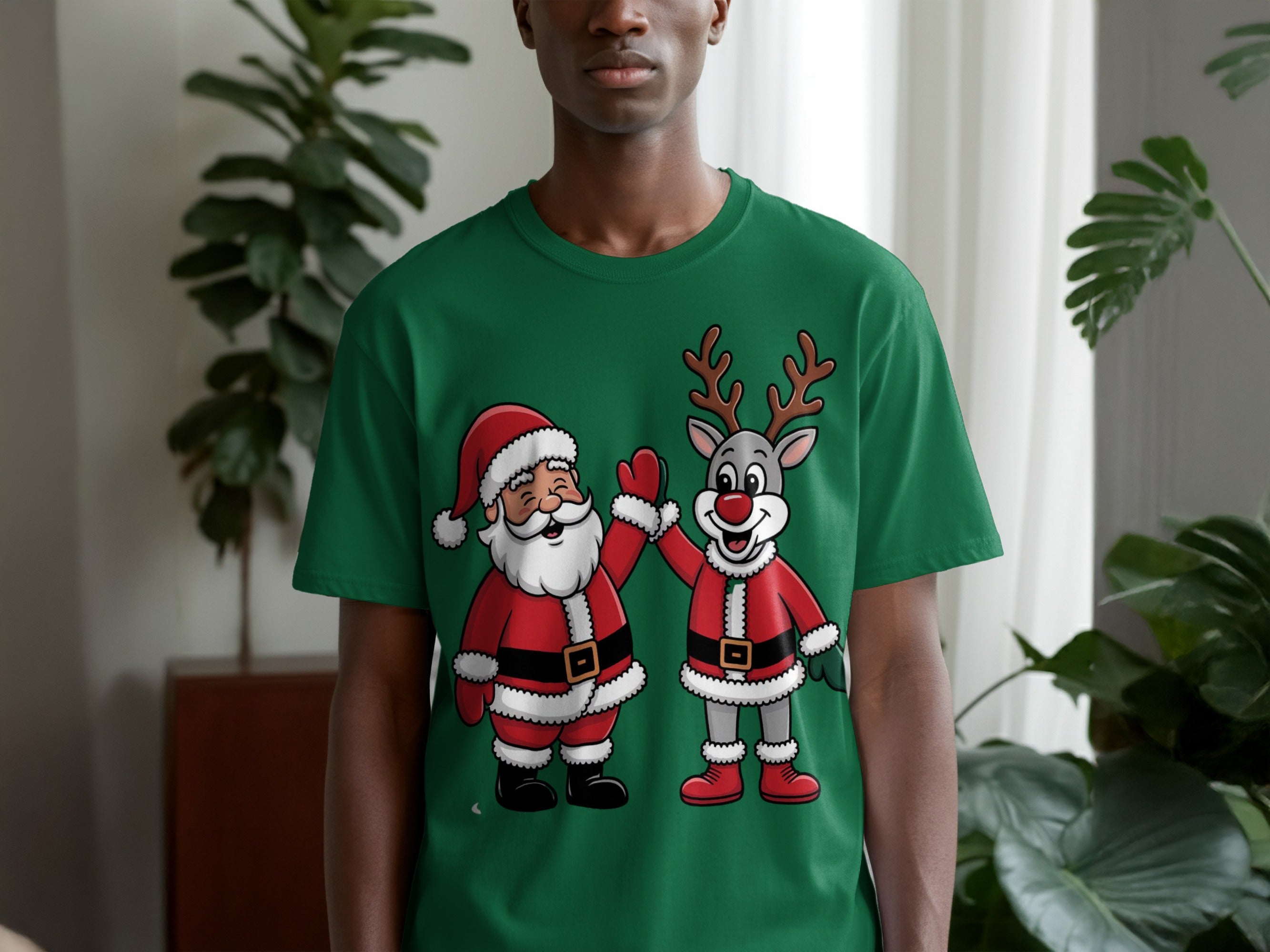 Festive Santa and Reindeer Graphic Tee product