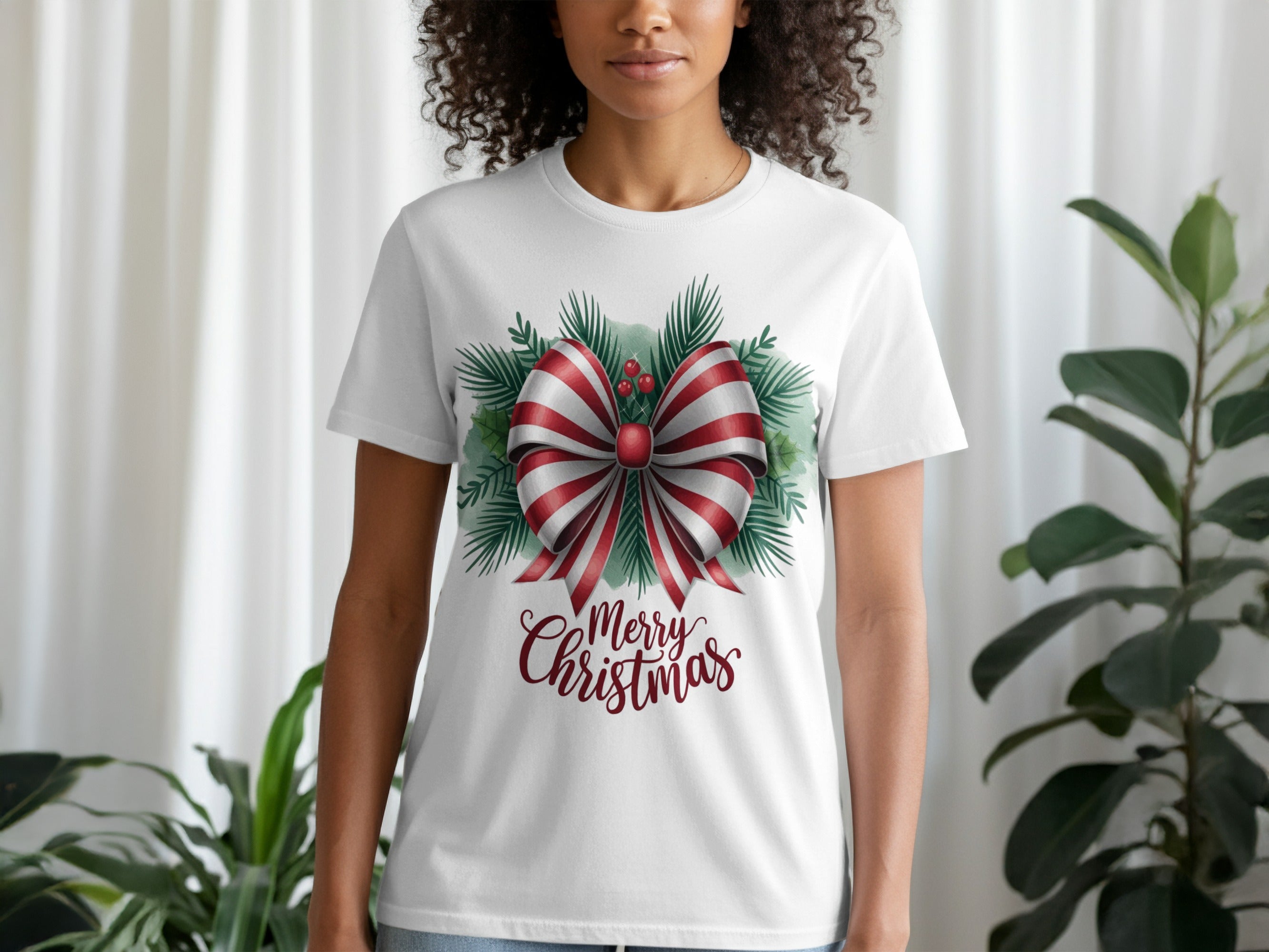 Festive Merry Christmas Bow with Holly T-Shirt