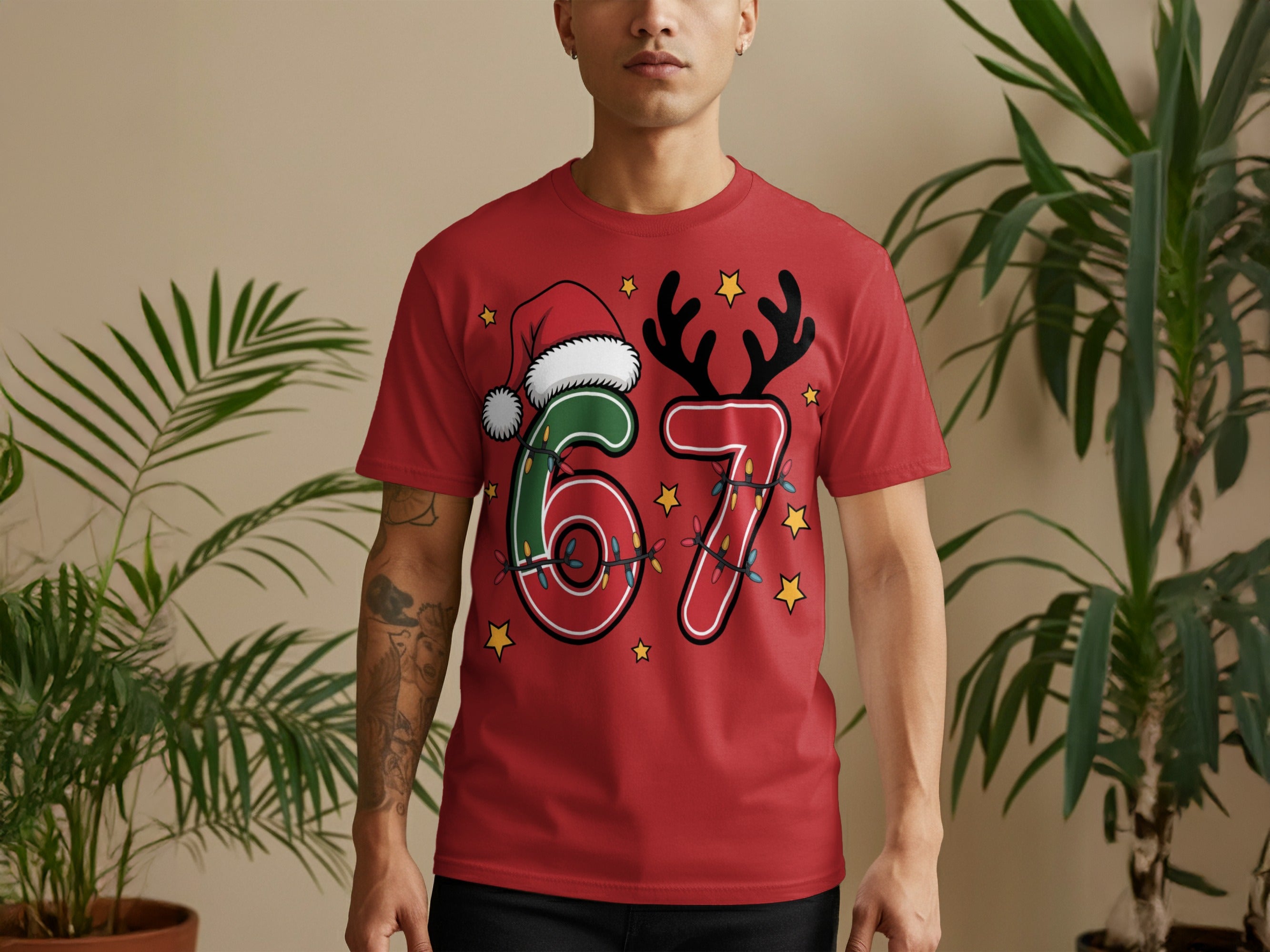 Festive 67 Christmas Shirt with Santa hat and Reindeer