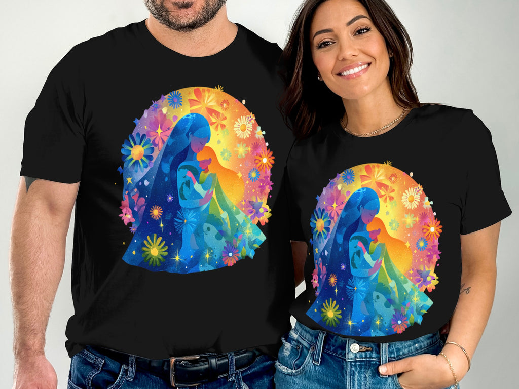 Colorful Floral Mother and Child Graphic Shirt