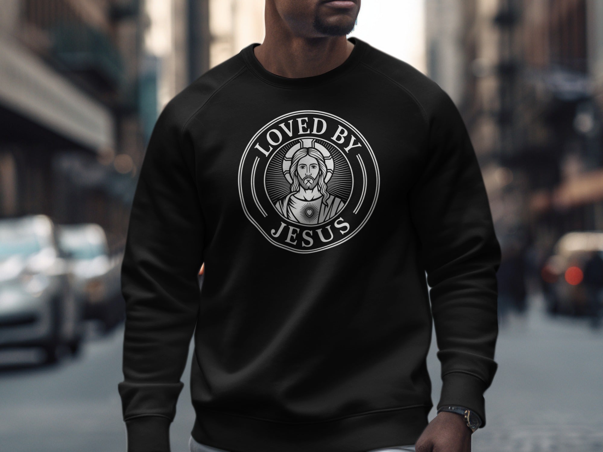 Loved by Jesus Black Graphic Sweatshirt
