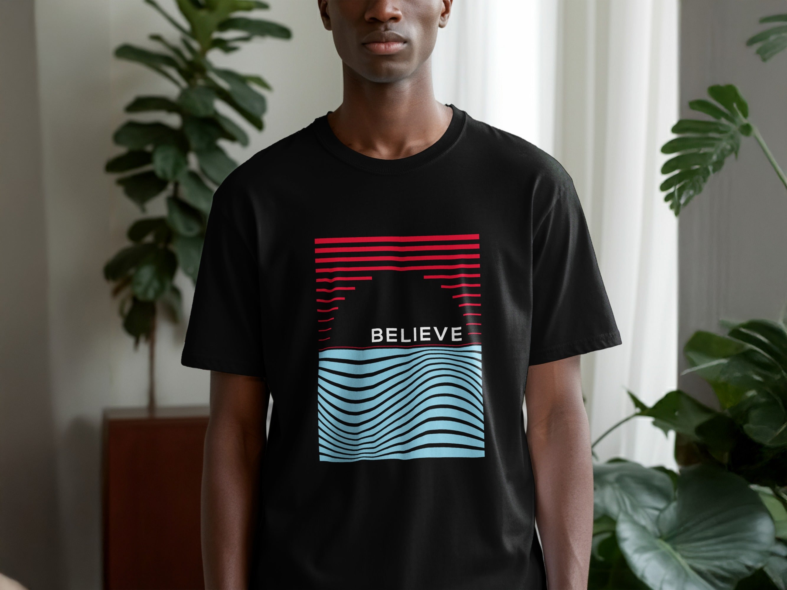 Believe Graphic Tee with Wavy Lines design