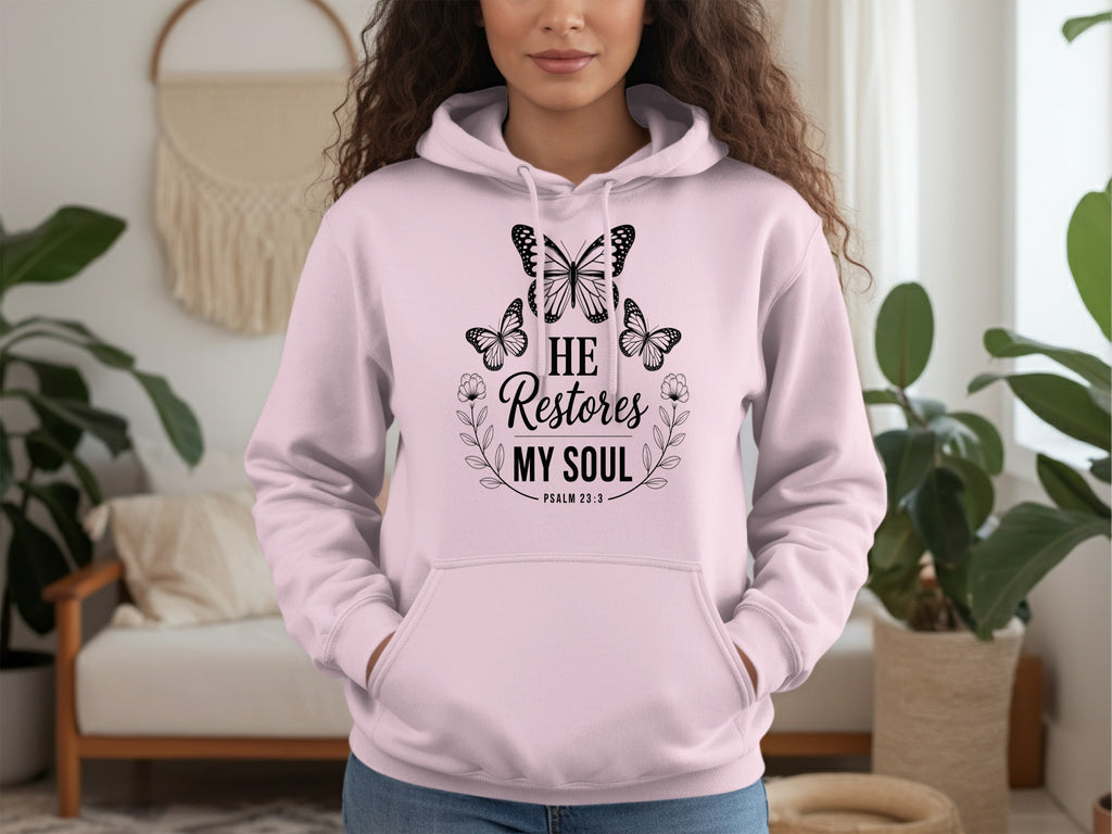 He Restores My Soul Butterfly Psalm 23 3 Hoodie
