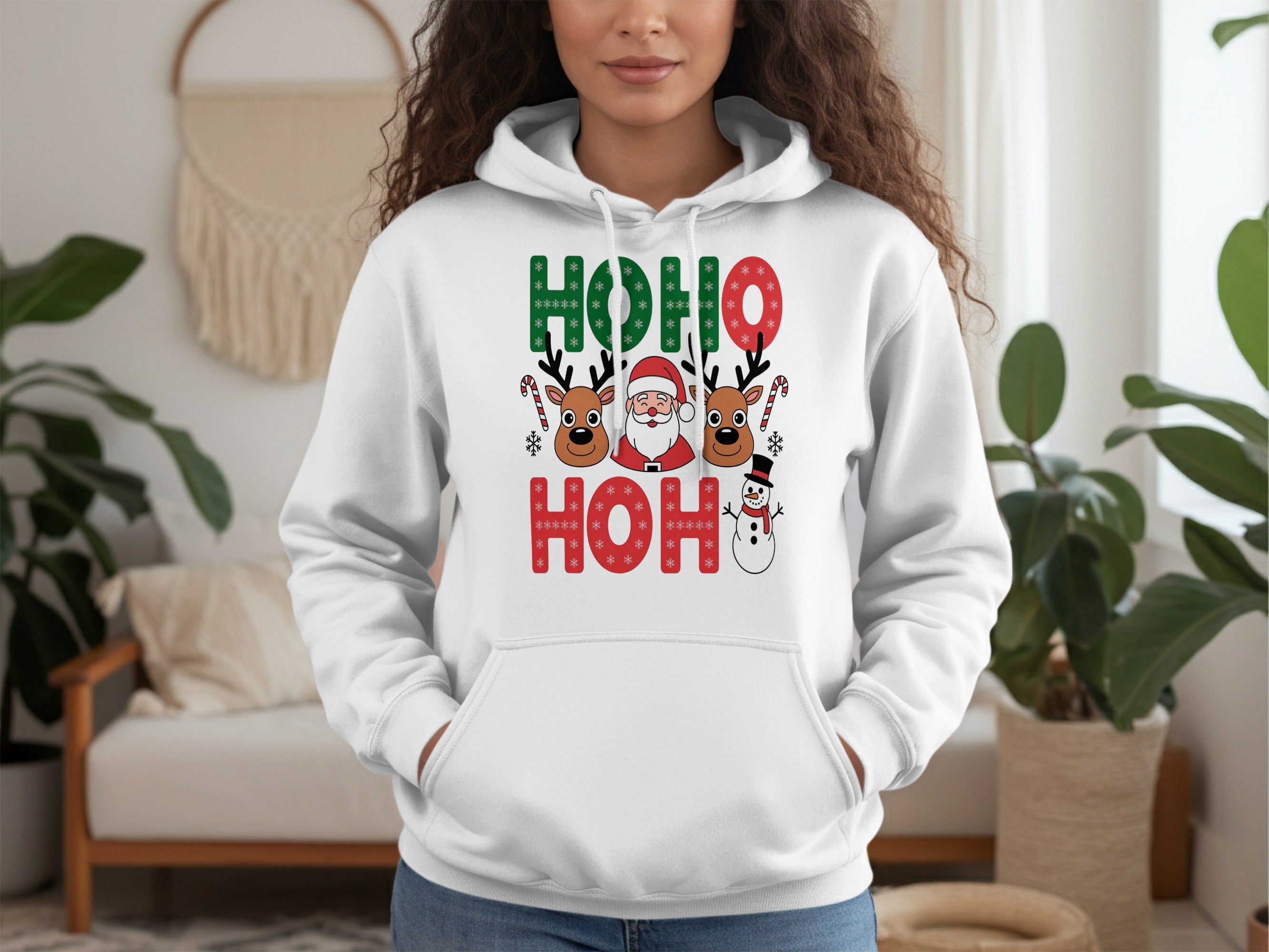 Ho Ho Ho Santa and Reindeer Festive Hoodie