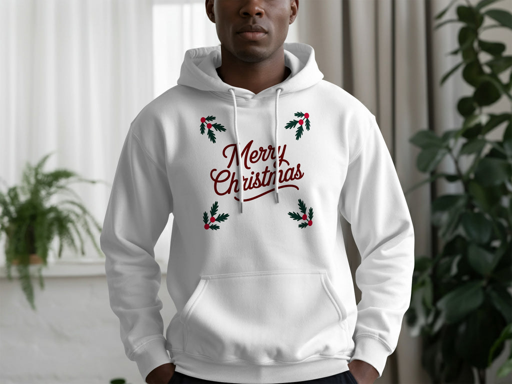 Festive Merry Christmas Hoodie with Holly Design