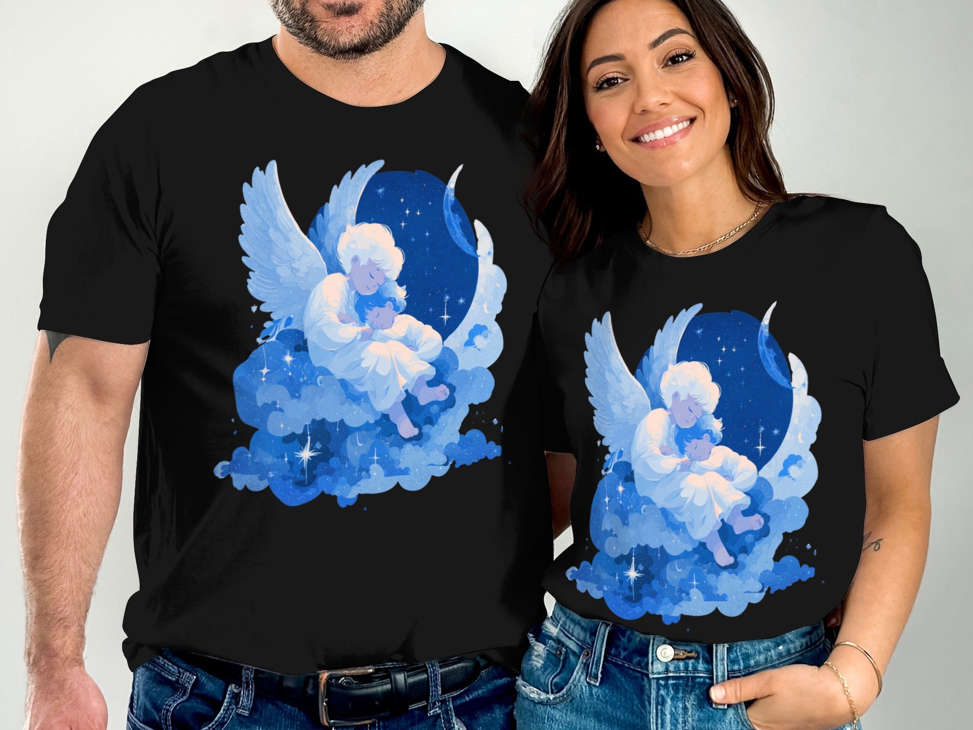 Sleepy Cherub on a Cloud Blue Night Graphic T-shirt