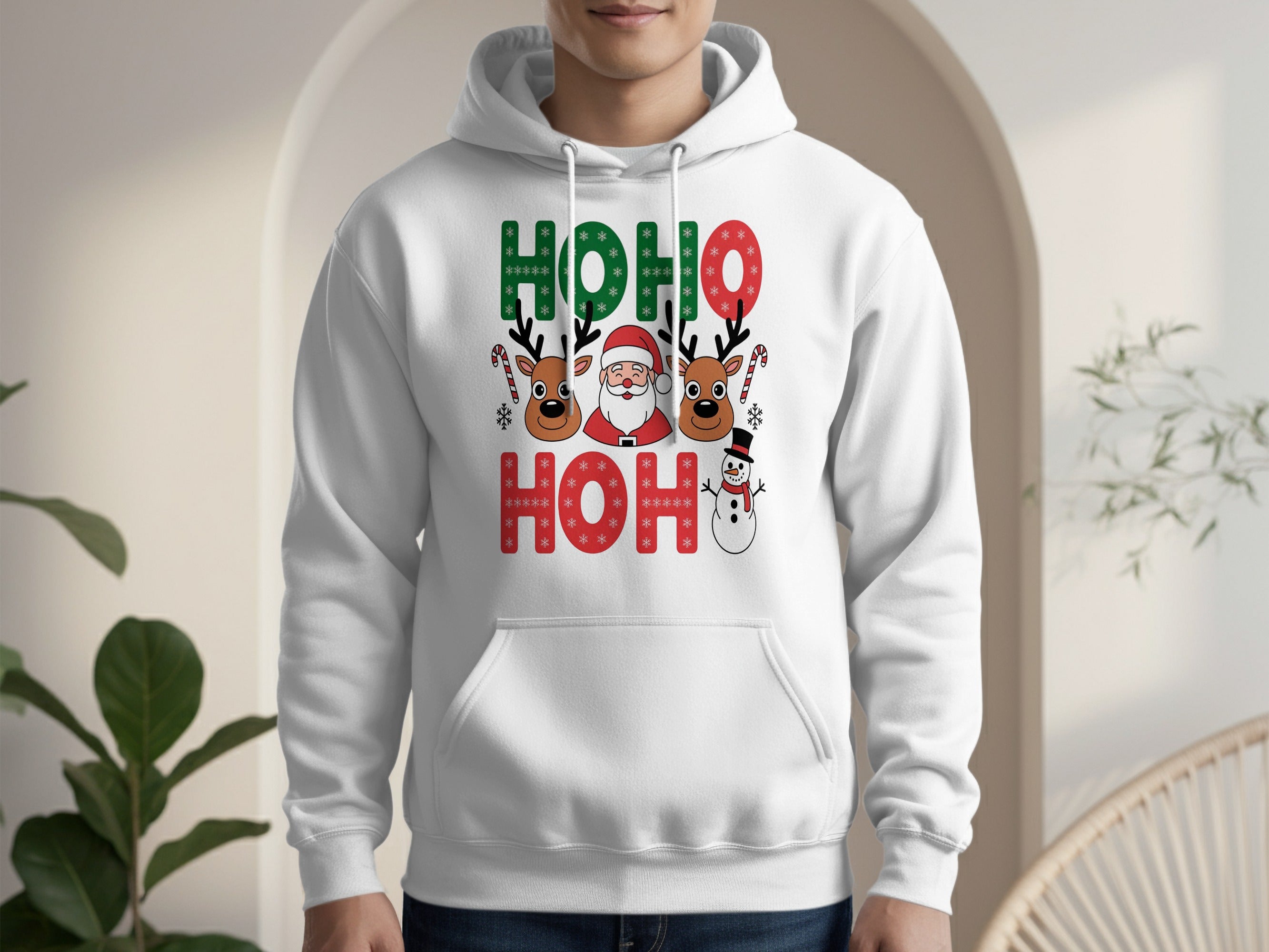 Ho Ho Ho Christmas Reindeer Santa Snowman Hoodie