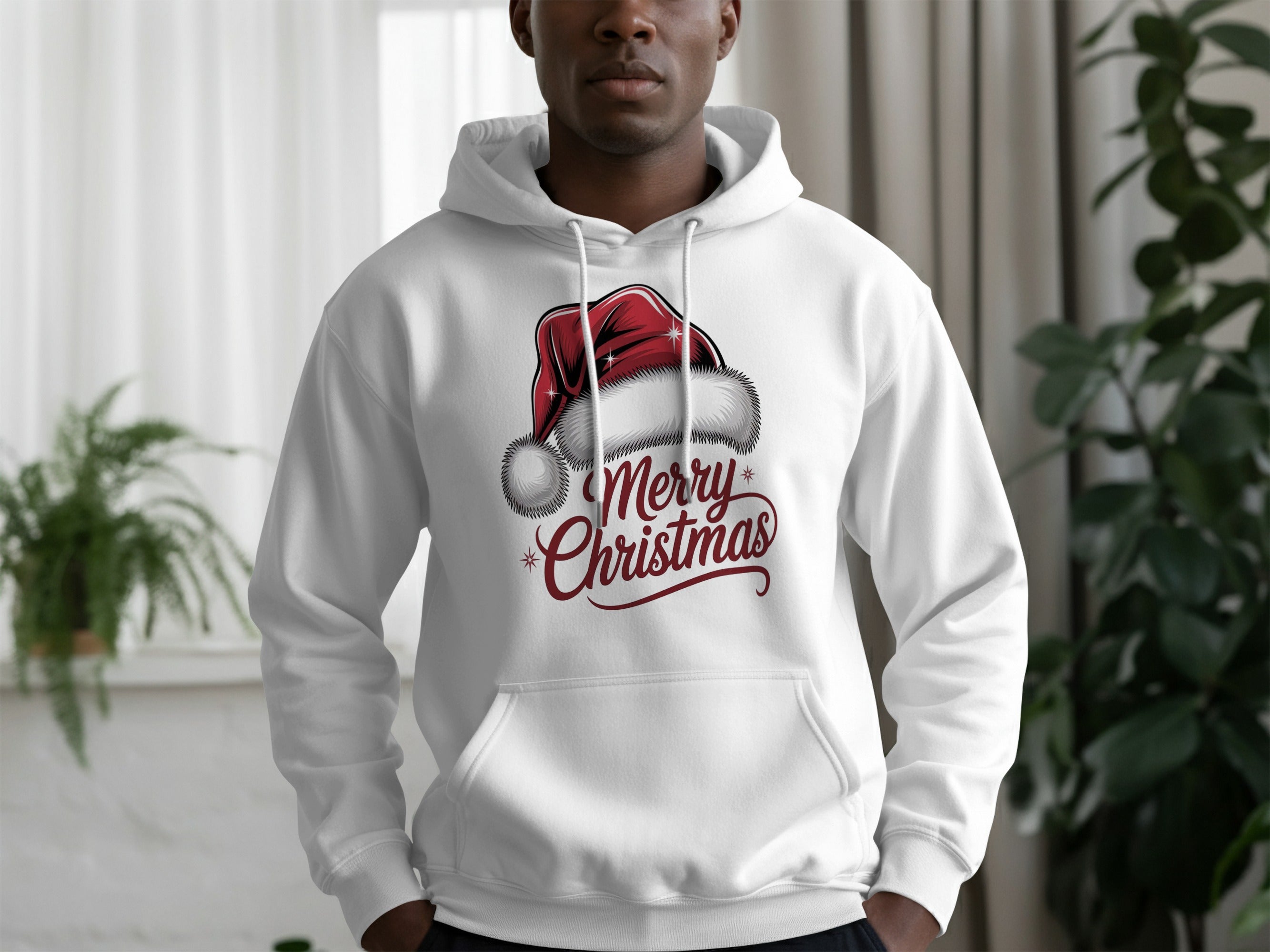 Merry Christmas Hoodie with Santa Hat Design