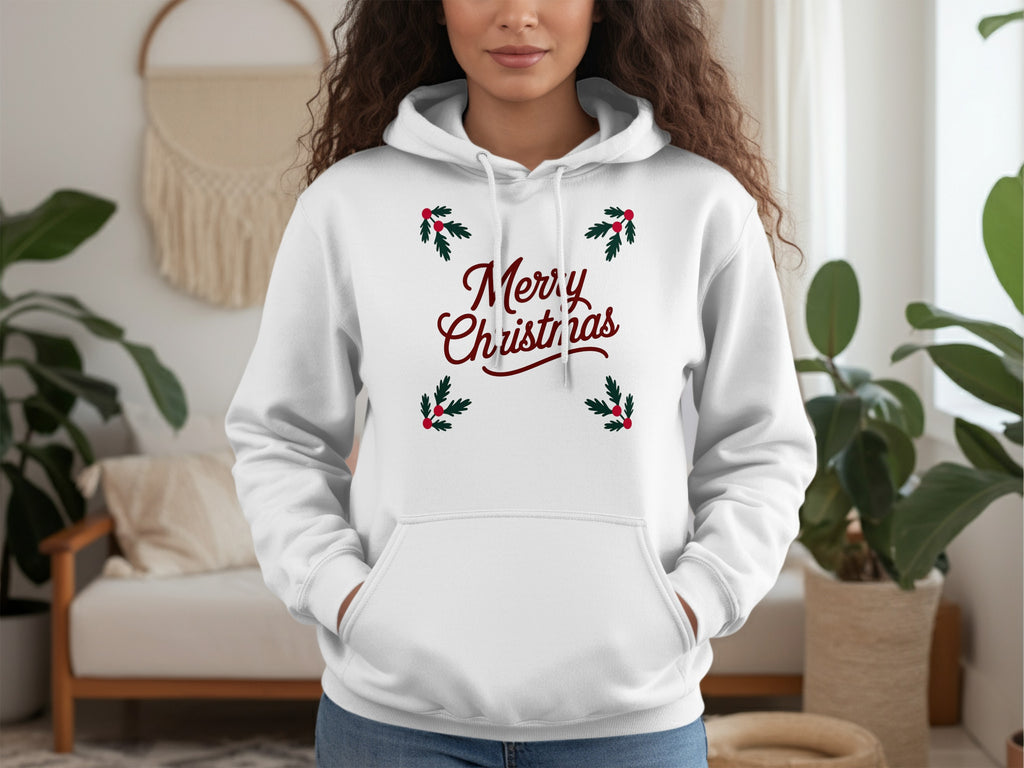 Festive Merry Christmas Hoodie with Holly Berry Design