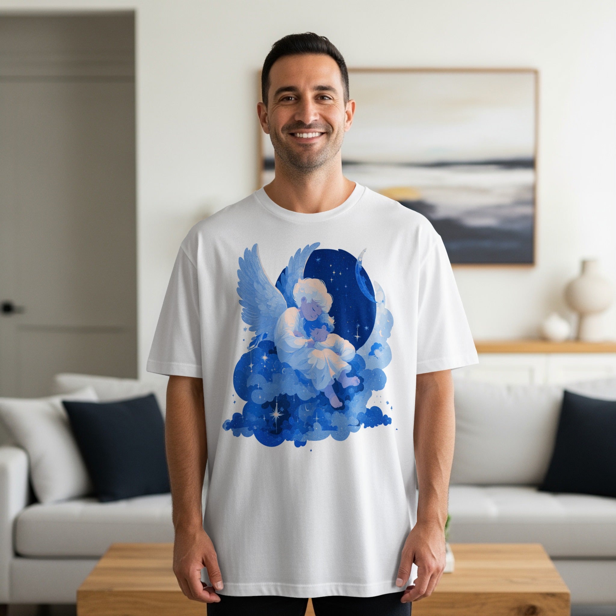 Angelic Artwork on White T-Shirt Product