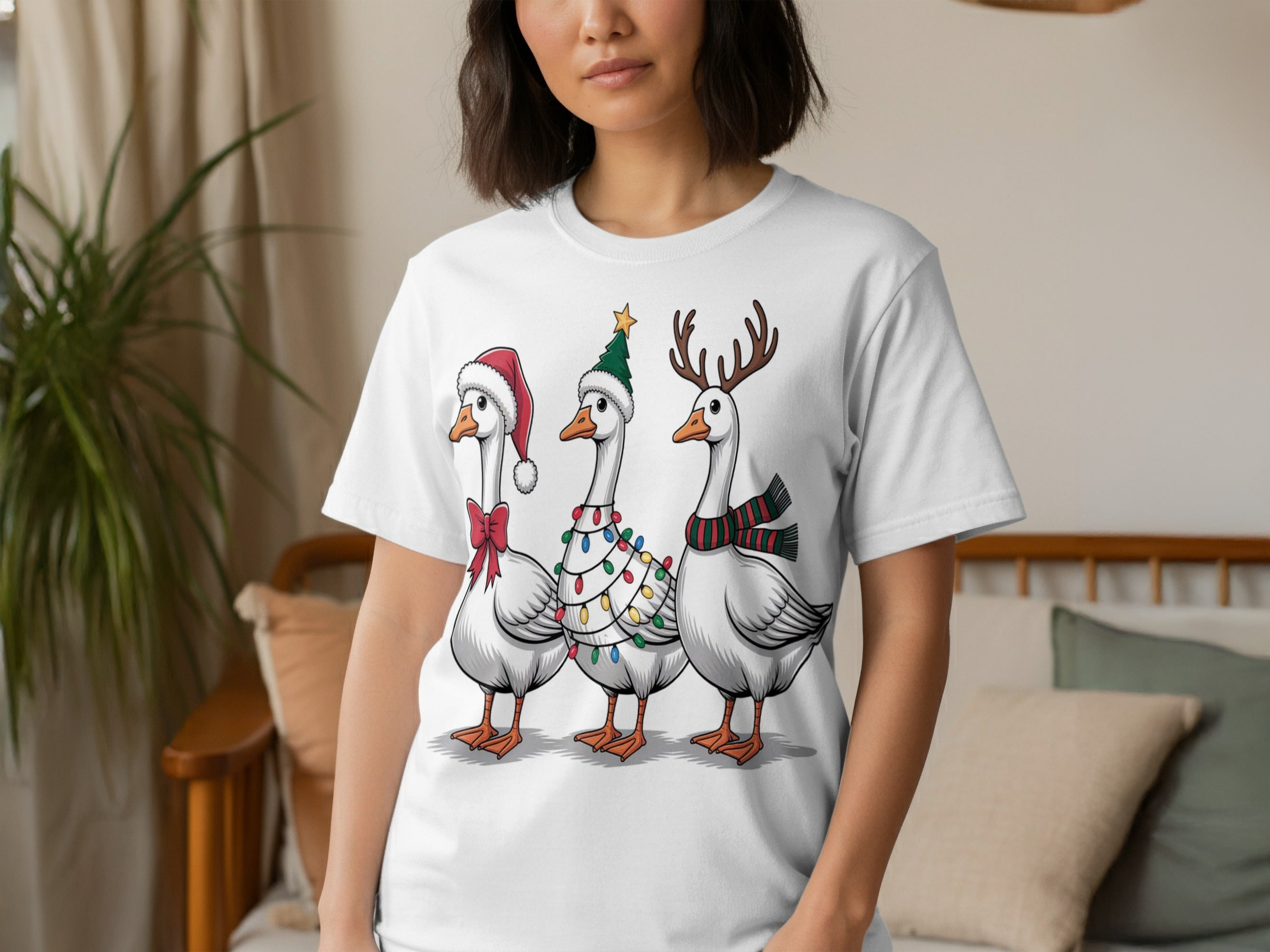 Festive Geese Christmas Themed Tee Perfect for Holidays