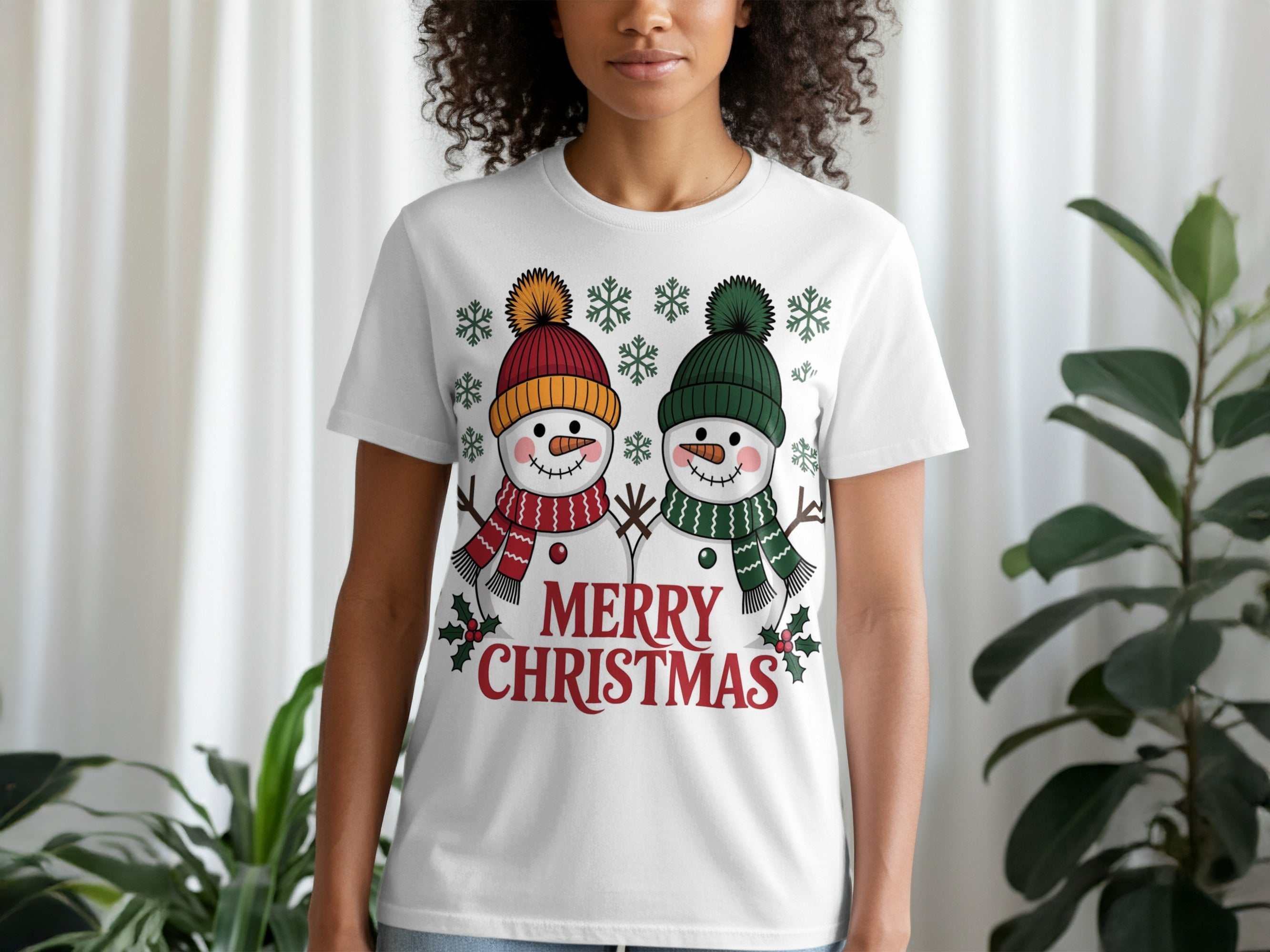 Festive Snowmen Merry Christmas Graphic T-shirt