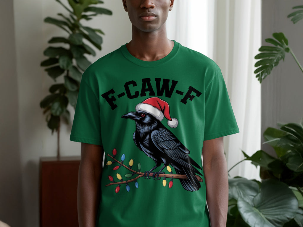 F-CAW-F Crow with Santa Hat Holiday T-Shirt