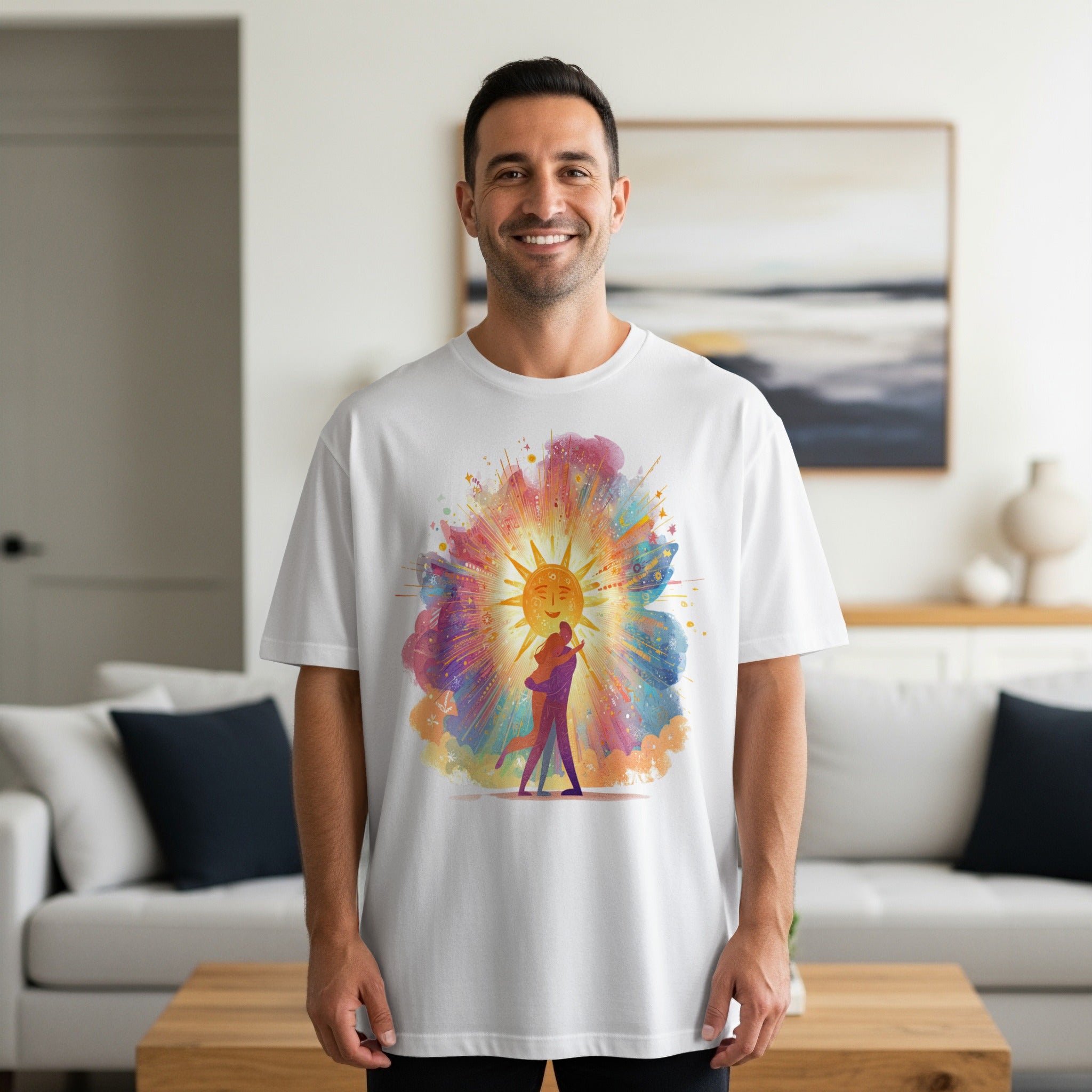 Vibrant Sun and Music Themed Graphic T-shirt