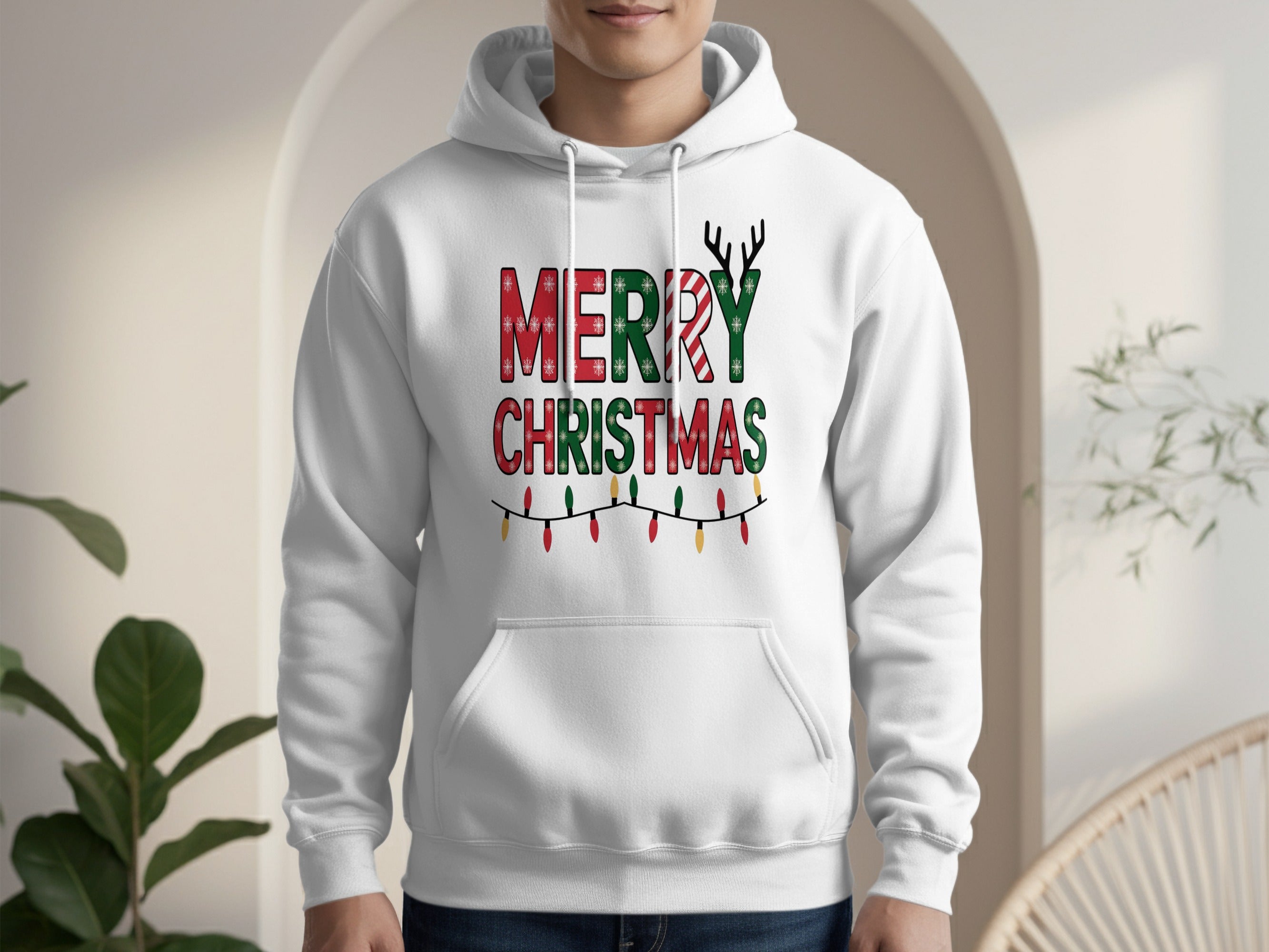 Merry Christmas Hoodie with Festive Lights Design