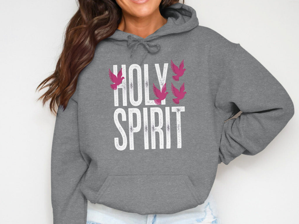 HOLY SPIRIT Grey Hoodie With Pink Doves Graphic