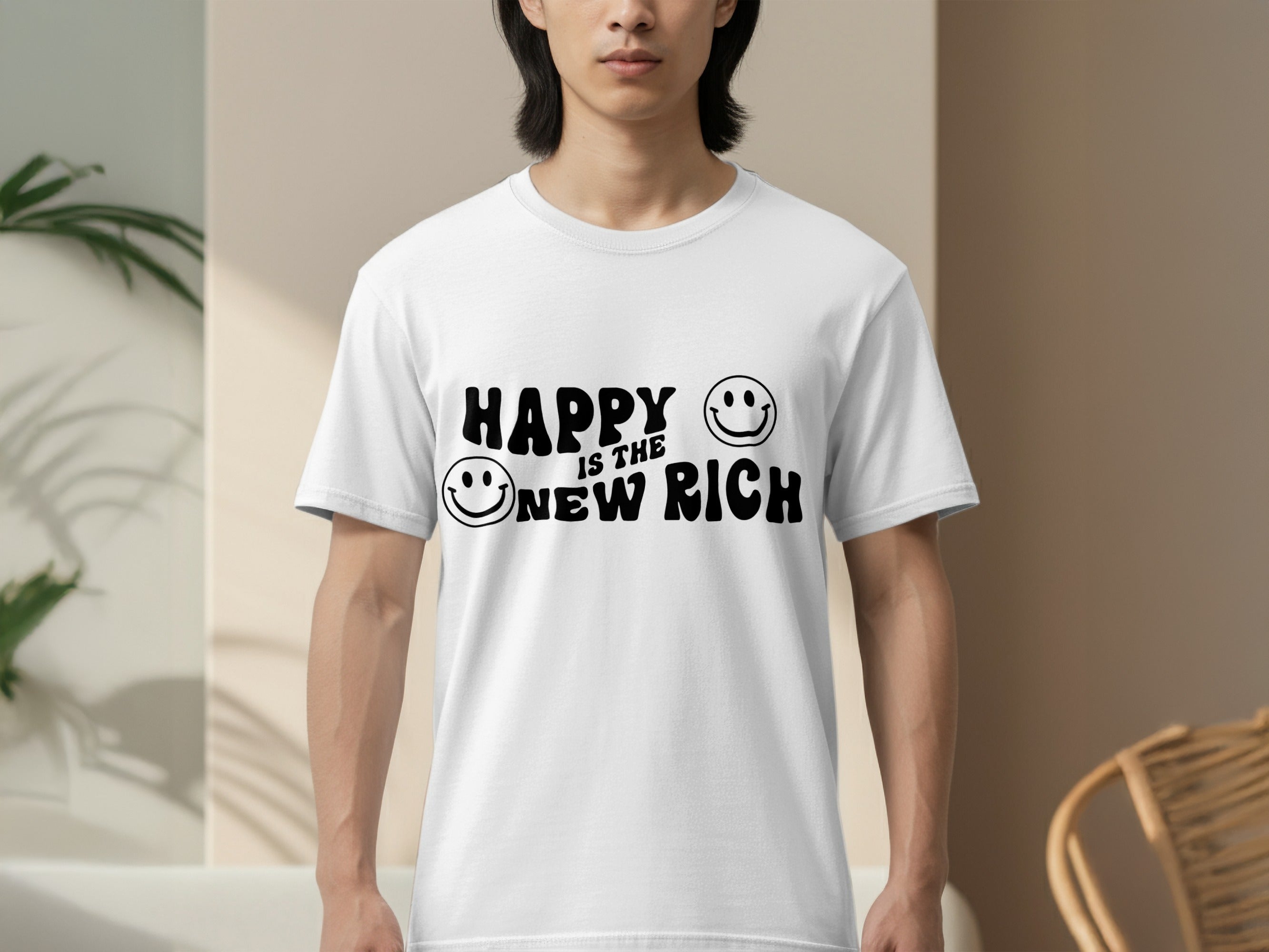 HAPPY IS THE NEW RICH Smiley Face T-shirt