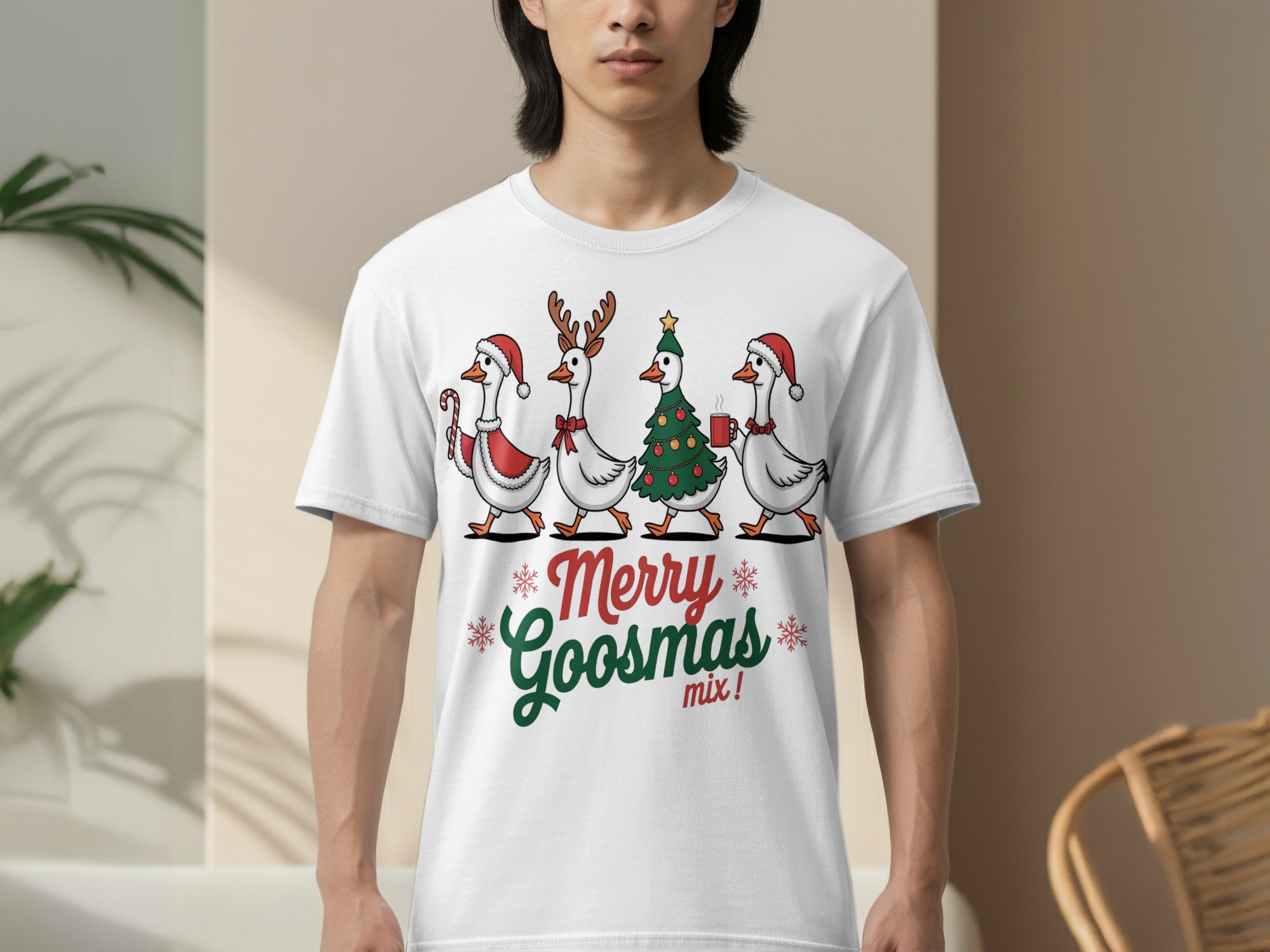 Merry Goosmas Mix Christmas Graphic T-Shirt