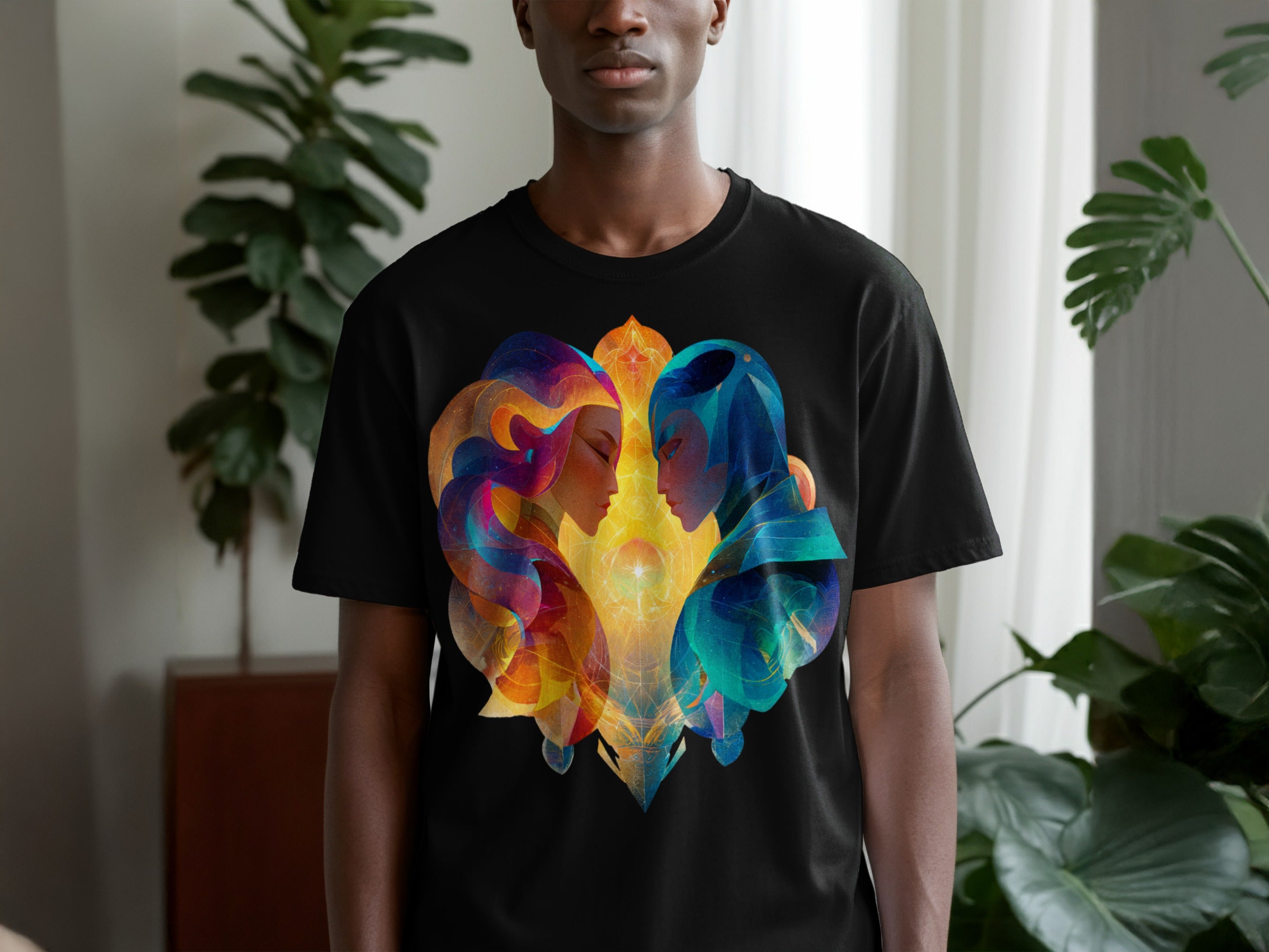 Colorful Twins Faces Art Design T-shirt