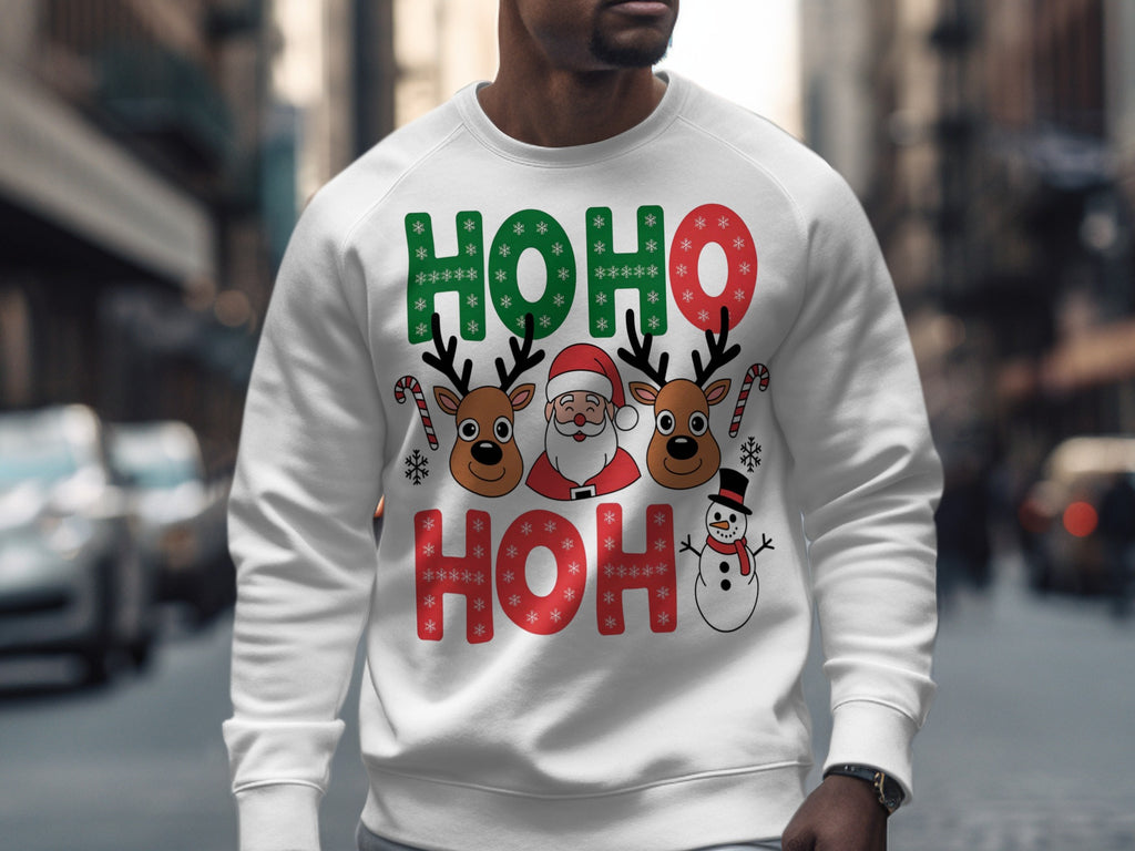Festive Ho Ho Ho Santa Reindeer Snowman Sweatshirt