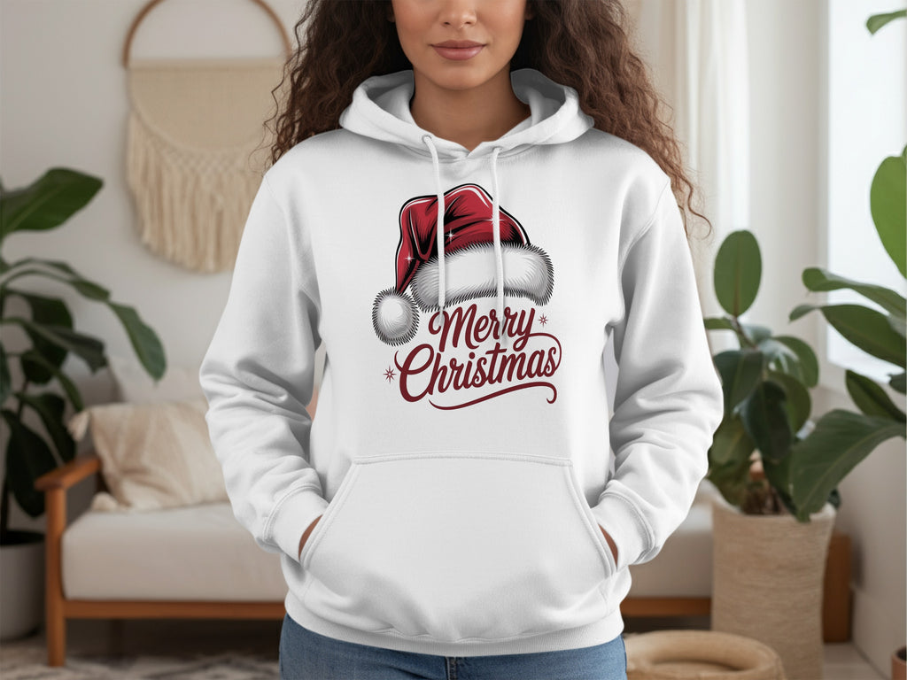 Merry Christmas Santa Hat Graphic Hoodie for Festive Fun