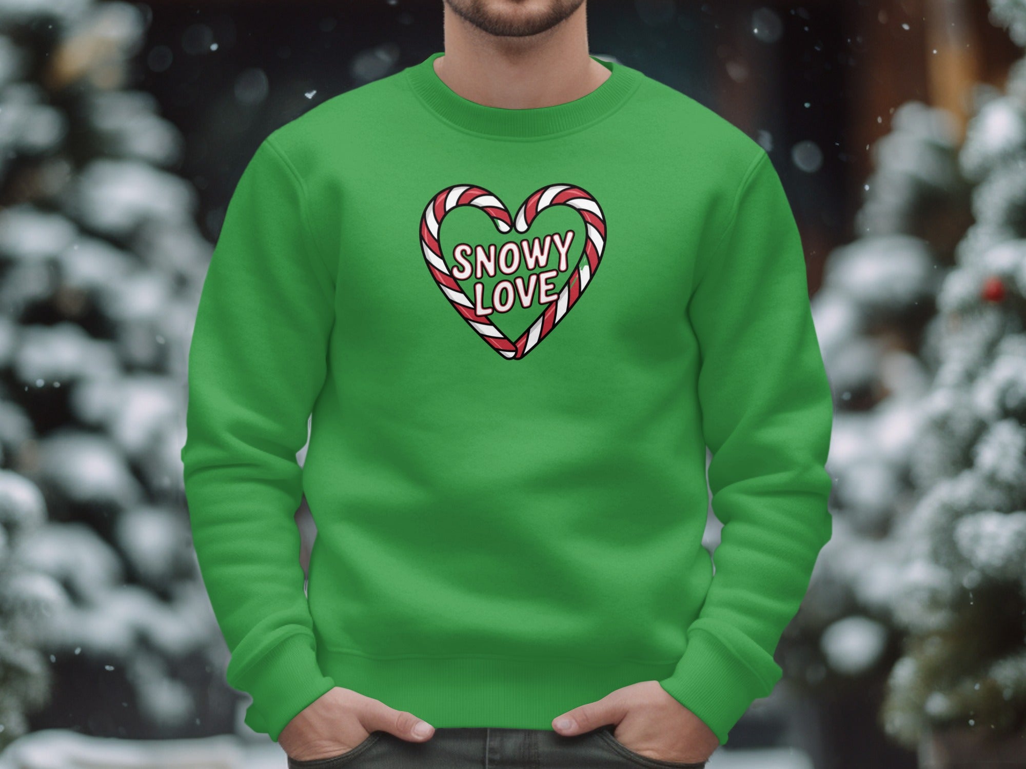 Snowy Love Candy Cane Heart Design Sweater