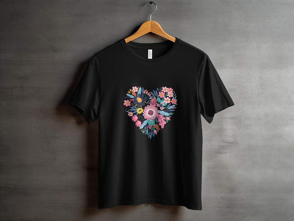 Heart Shaped Floral Design with Vibrant Blooms Shirt