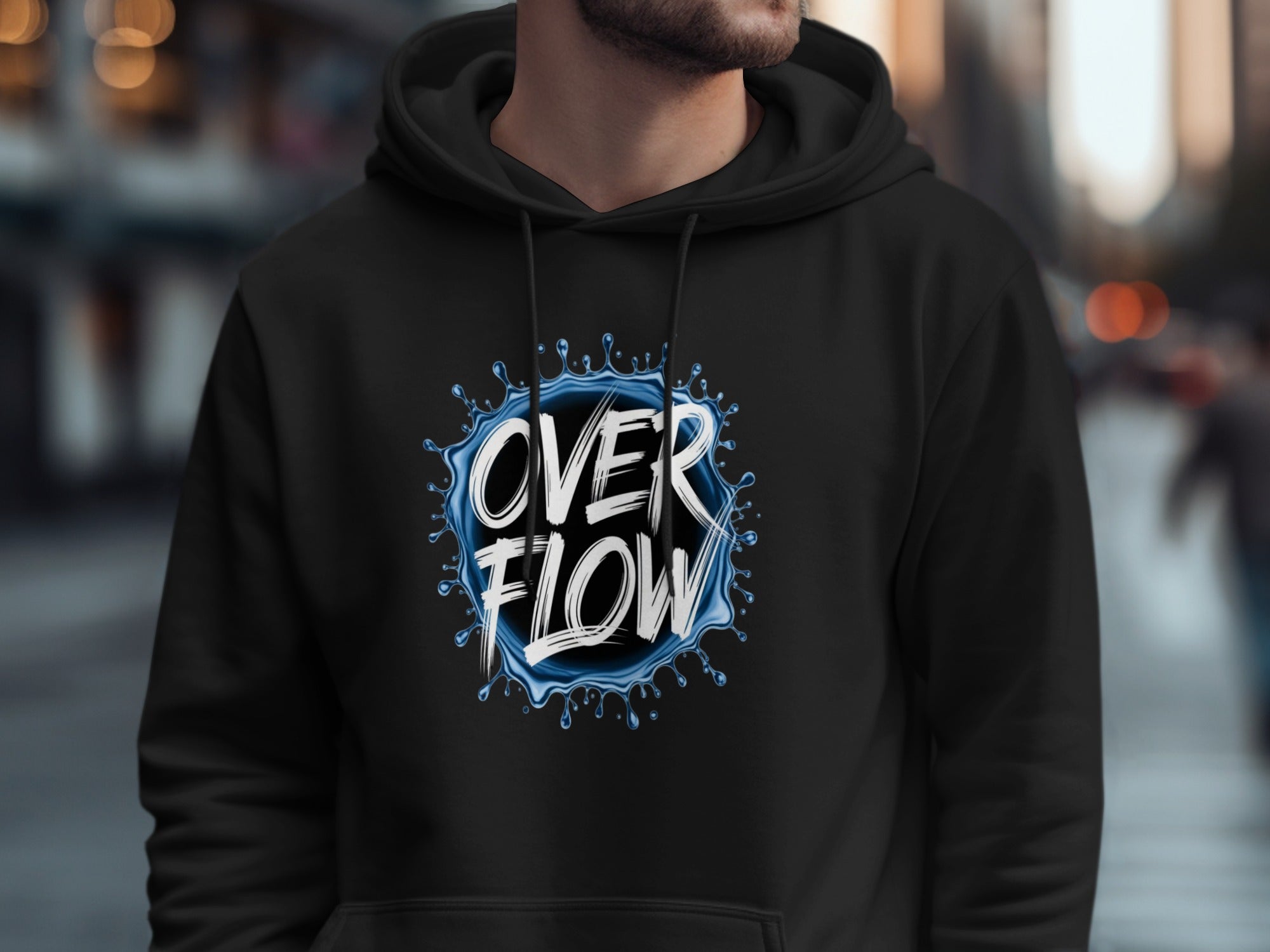 Trendy Over Flow Graphic Hoodie Fashion Statement