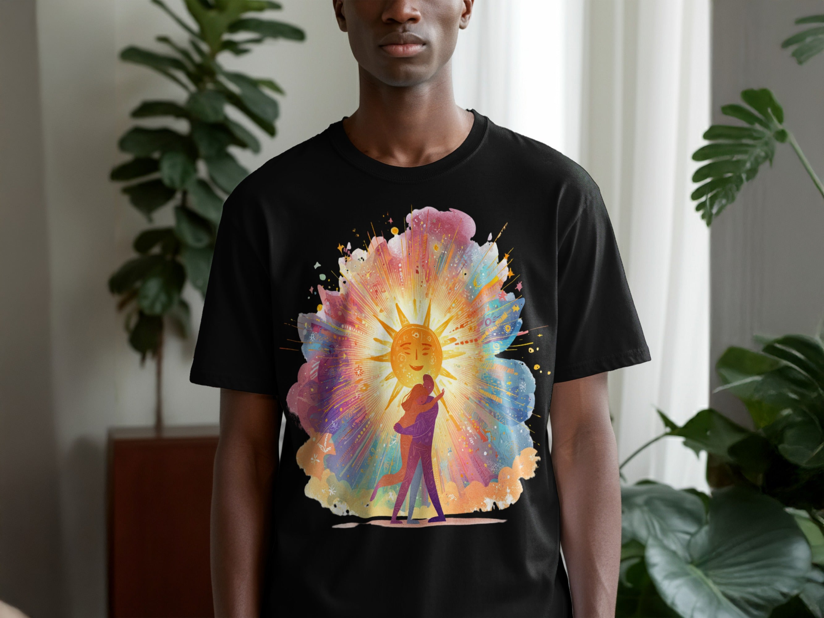 Colorful Artistic Sun and Person Graphic T-Shirt