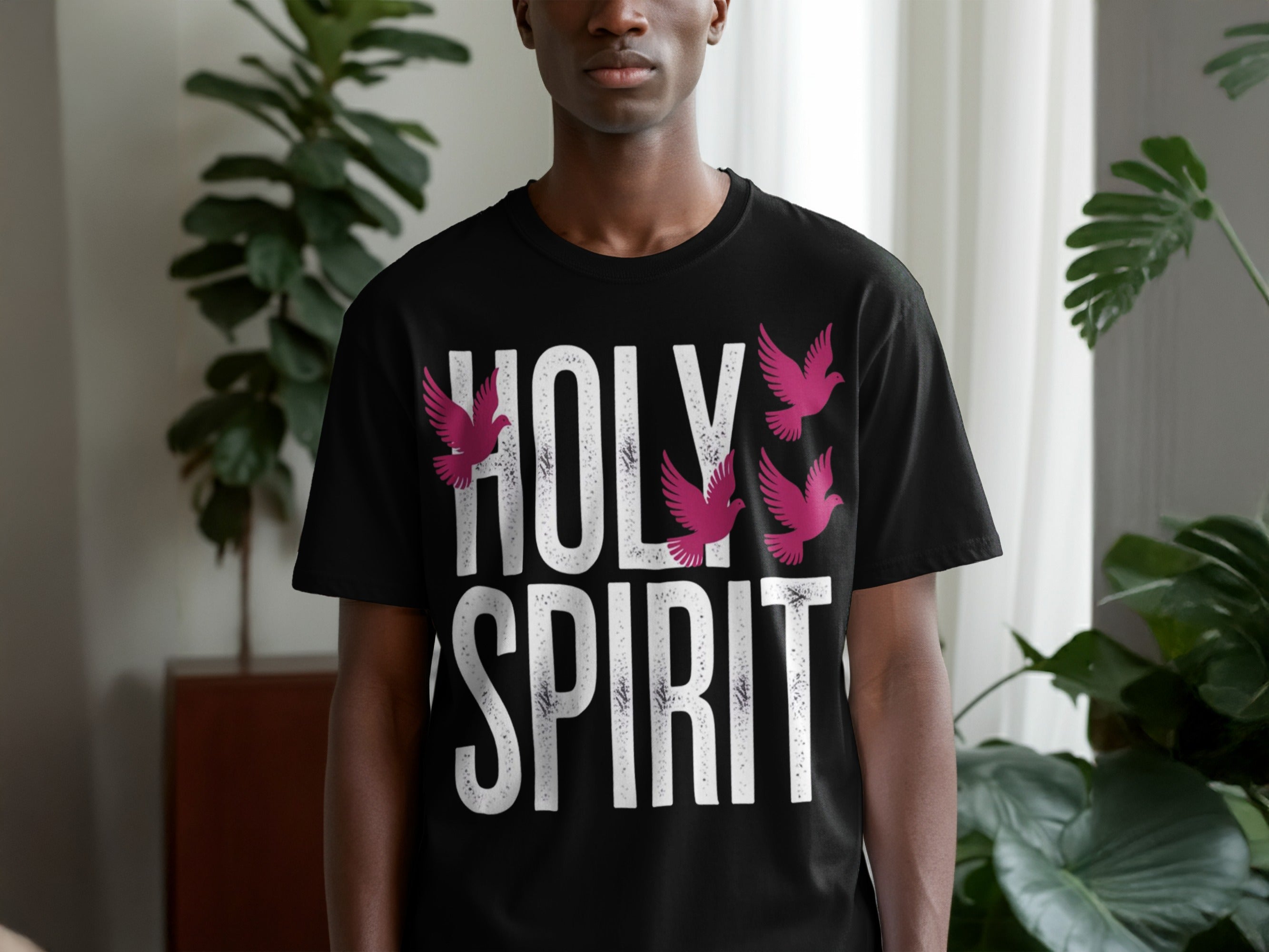 Holy Spirit Graphic Tee with Flying Pink Doves