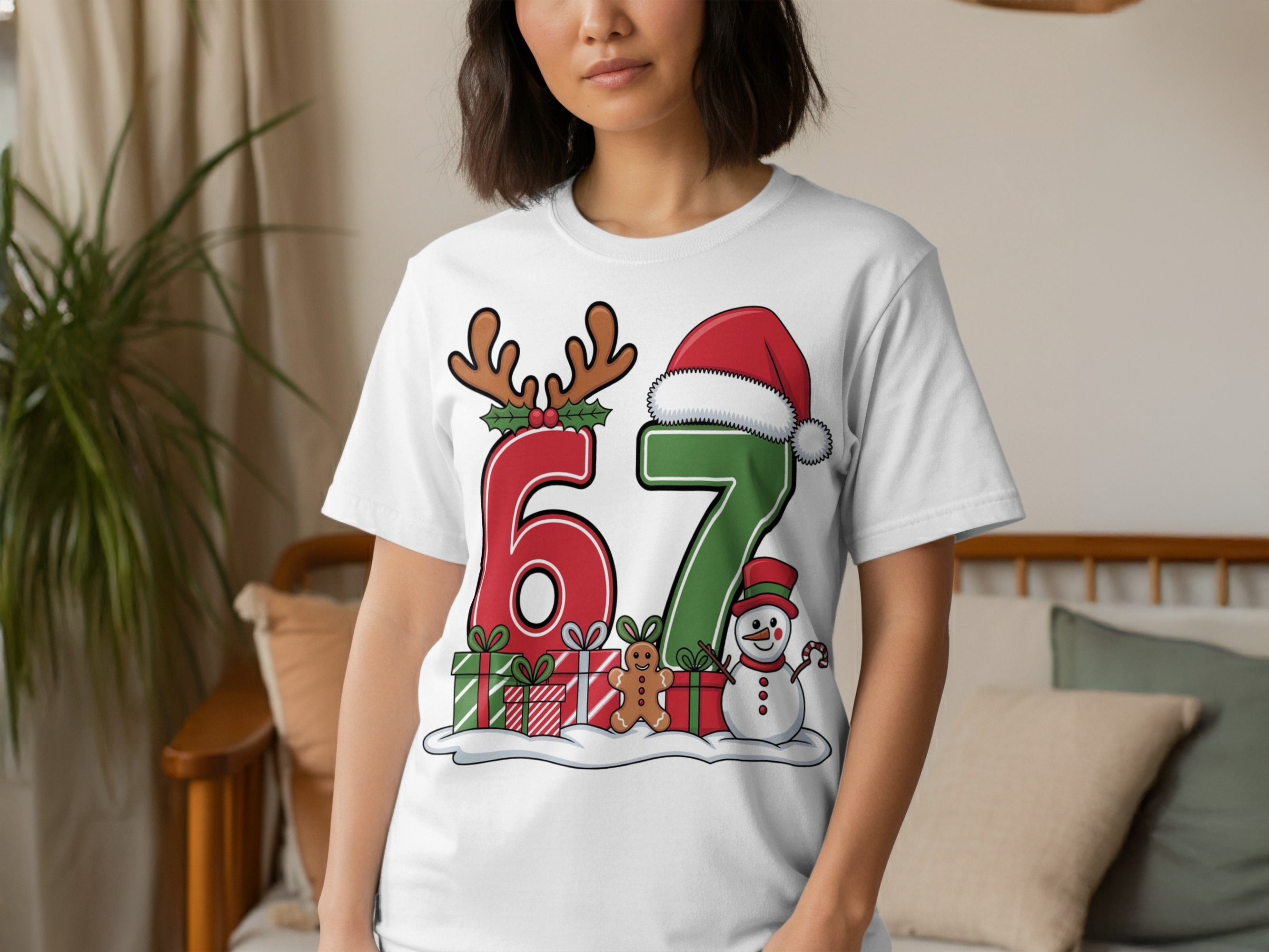 Festive Holiday Number 67 Shirt with Gifts and Snowman