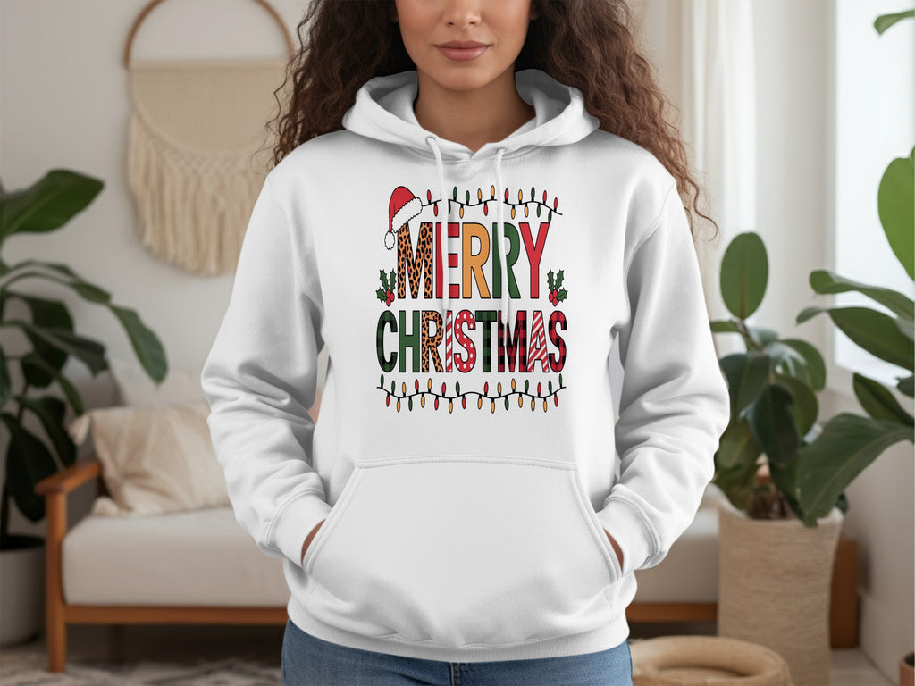 Merry Christmas Hoodie with Santa Hat Graphic
