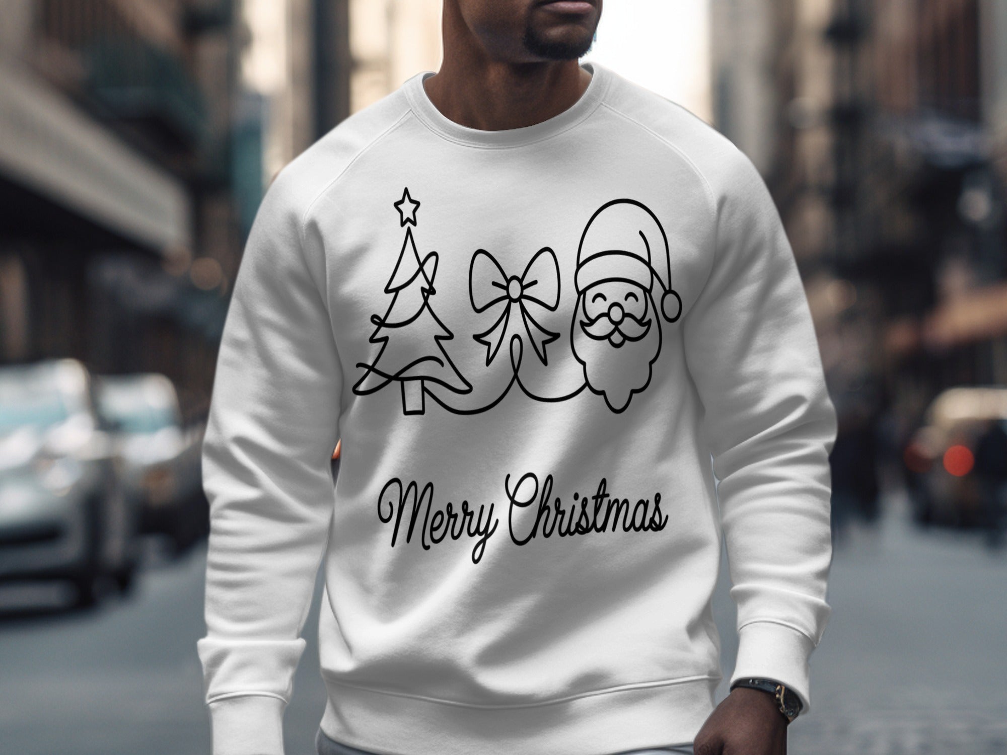 Merry Christmas Santa and Tree Graphic Sweatshirt