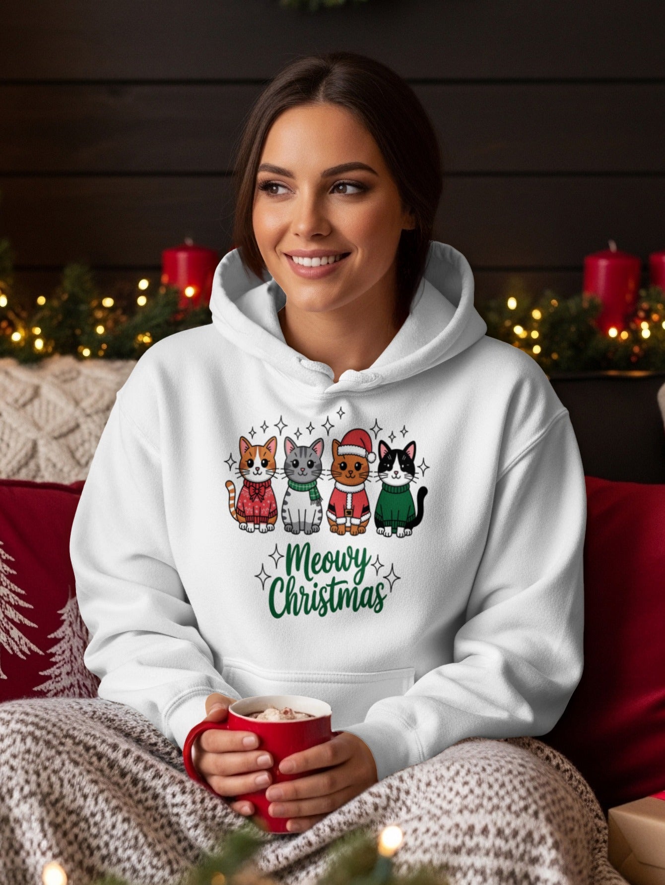 Meowy Christmas Festive Cats Hoodie for Cozy Holidays
