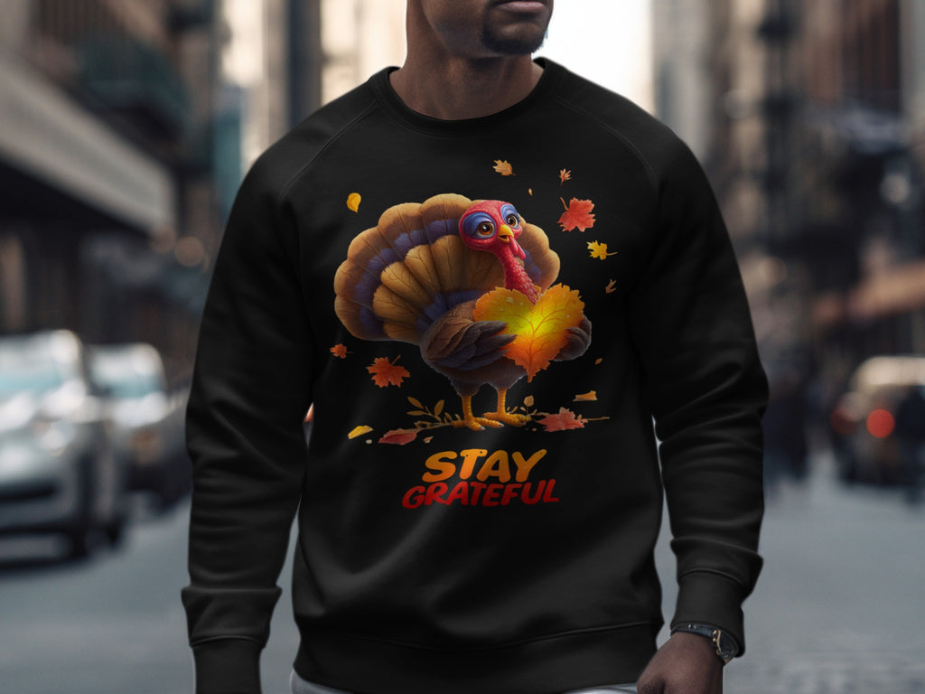 Stay Grateful Turkey Design on Black Shirt