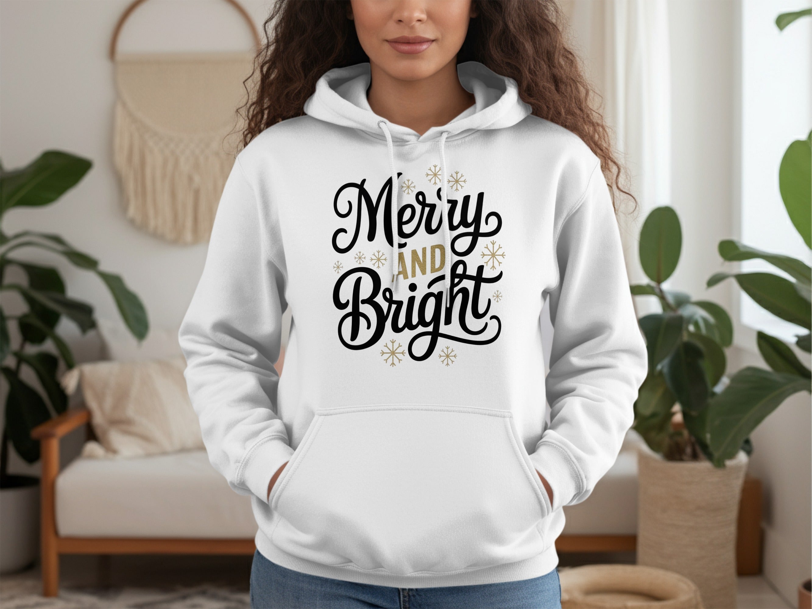 Merry and Bright Hoodie with Snowflakes Design