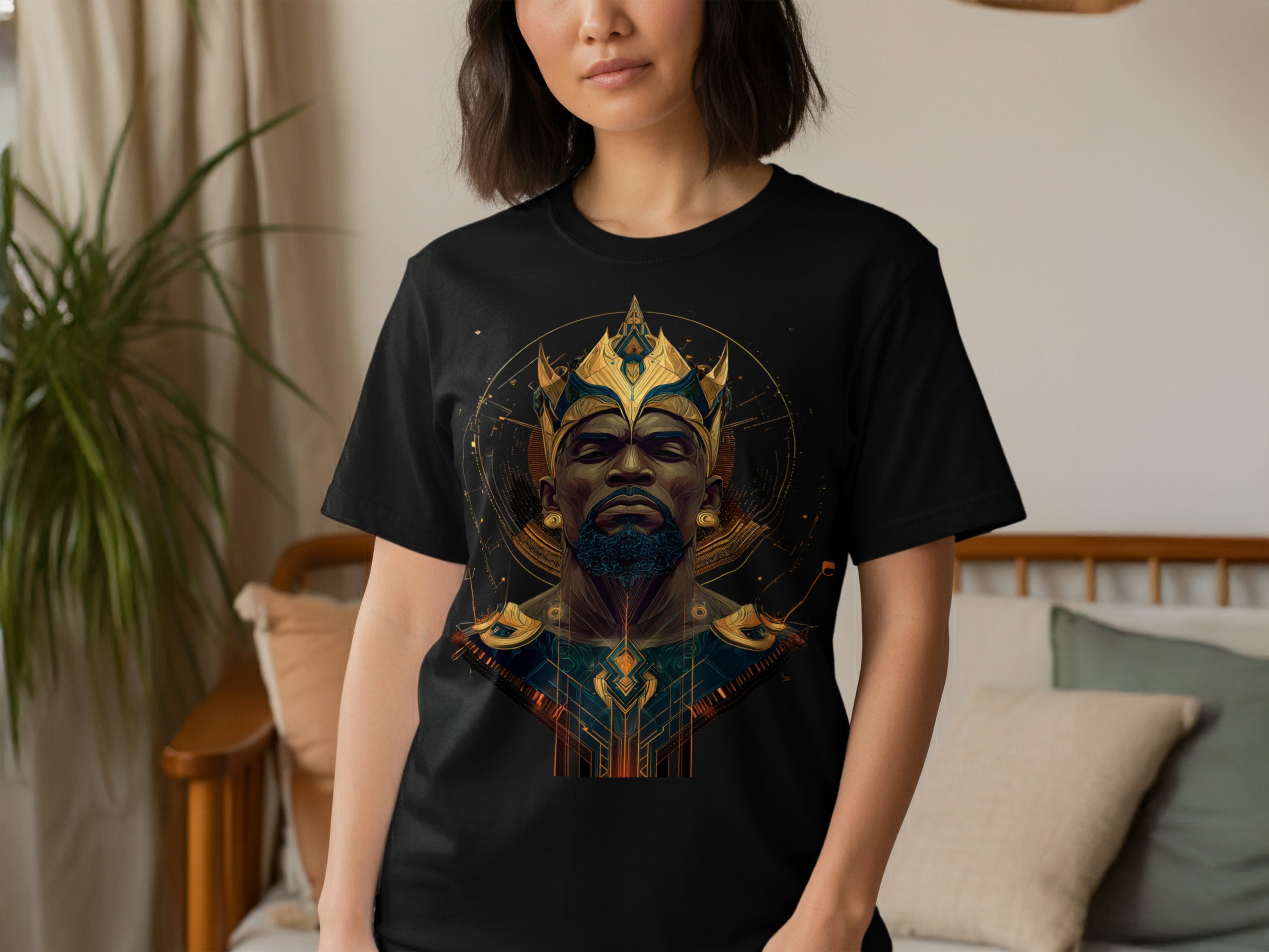 Majestic King Portrait on Black Tee Shirt