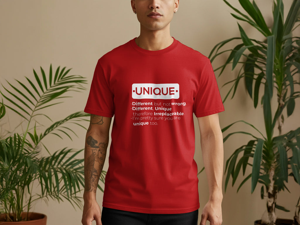 Unique Statement Red Shirt with White Text Design