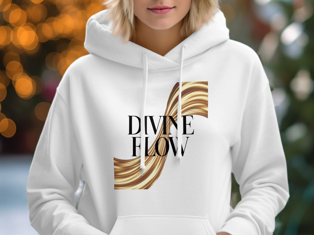 Divine Flow White Hoodie with Artistic Wave Design