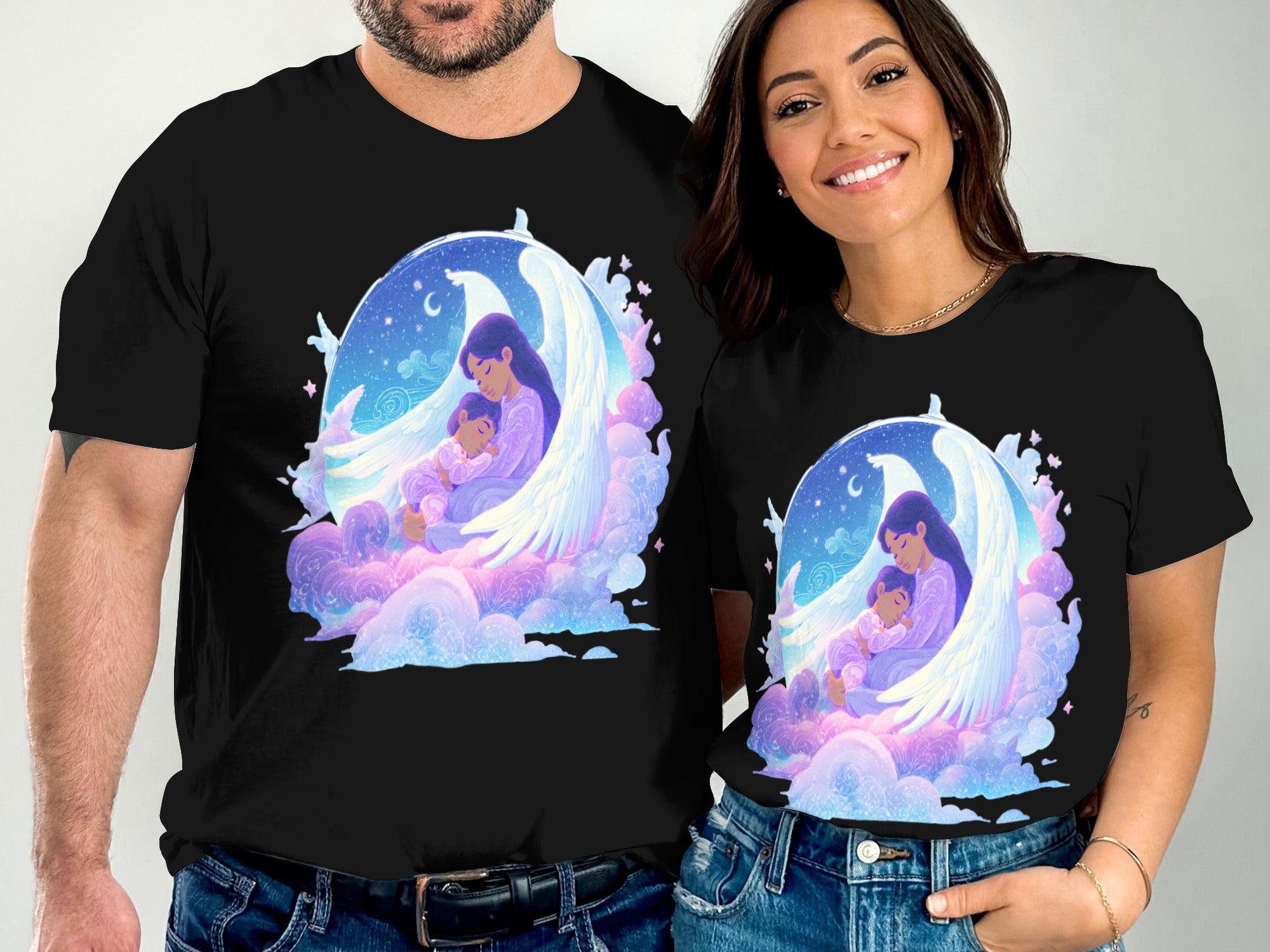 Angelic Embrace and Starry Sky Artwork T-shirt