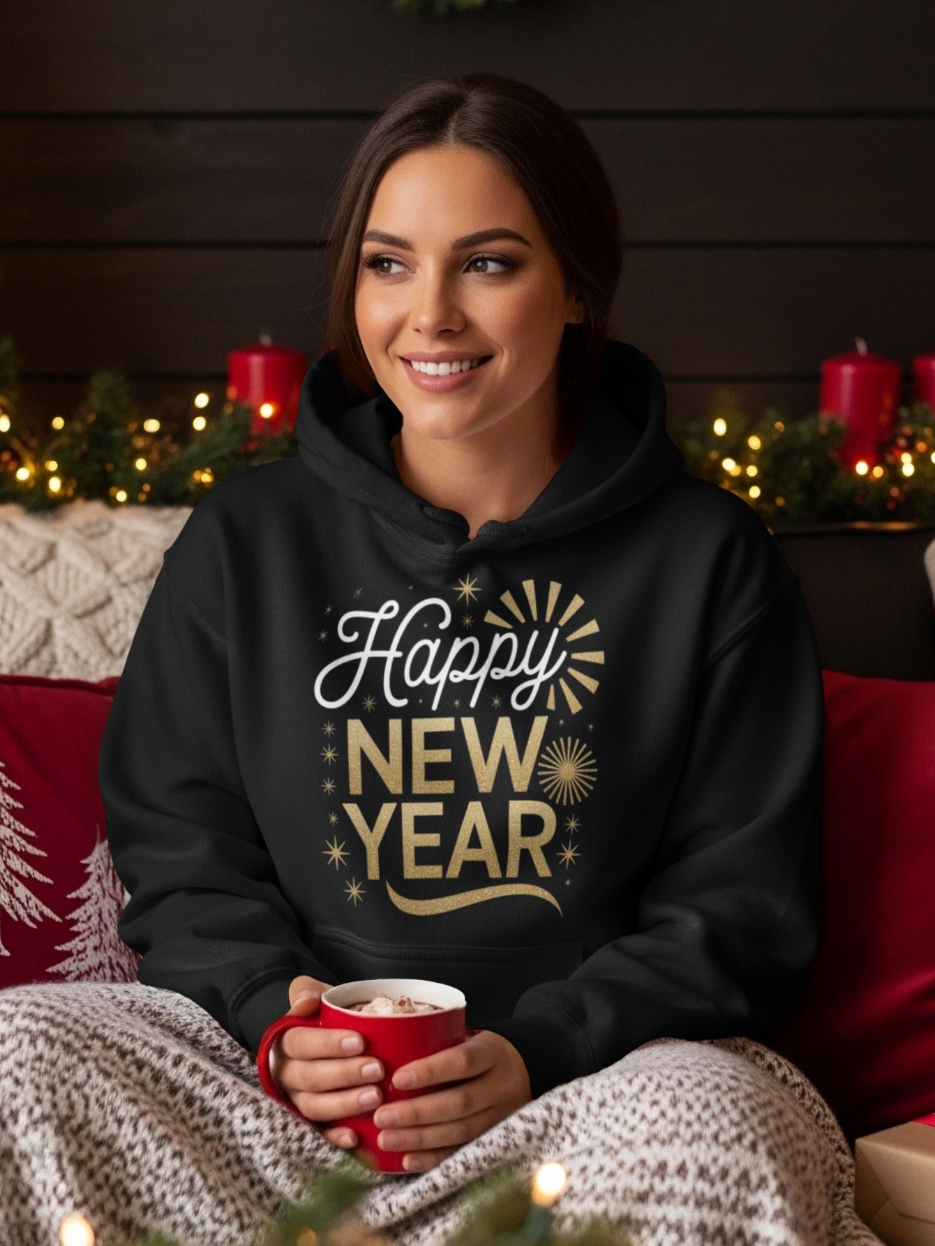 Festive Happy New Year Design Cozy Hoodie