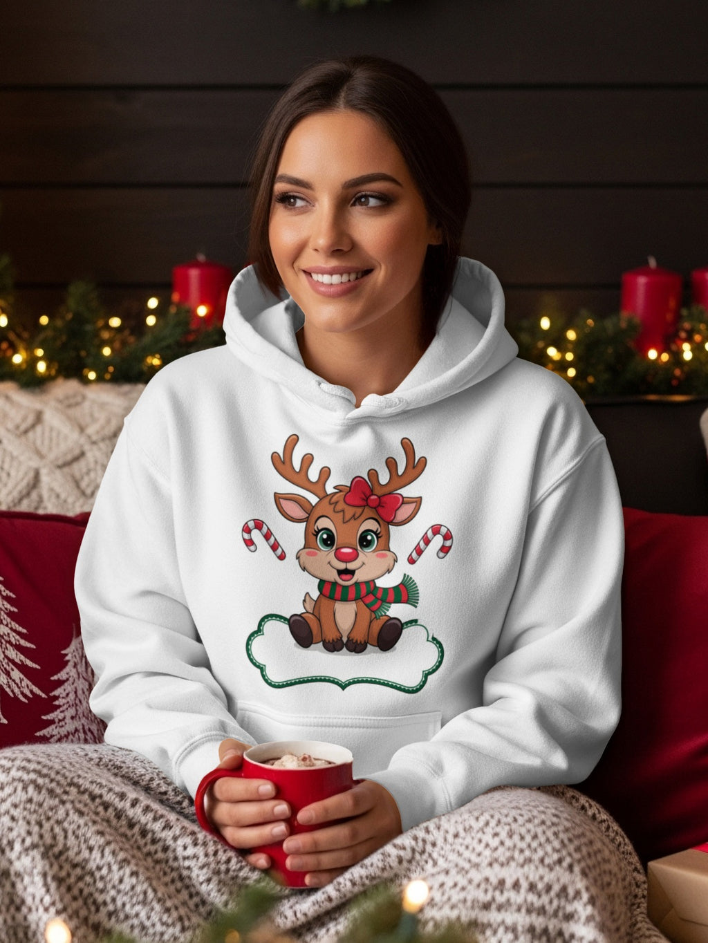 Cozy Holiday Hoodie with Adorable Reindeer and Candy Canes