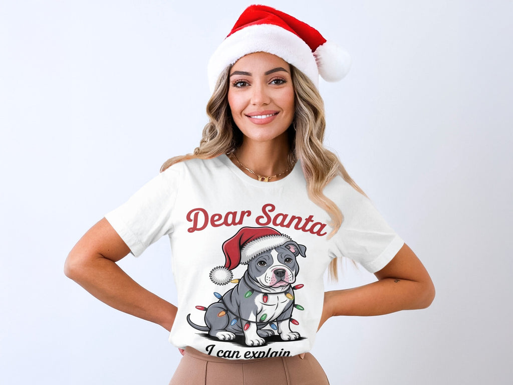 Dear Santa Dog in Christmas Lights T-Shirt
