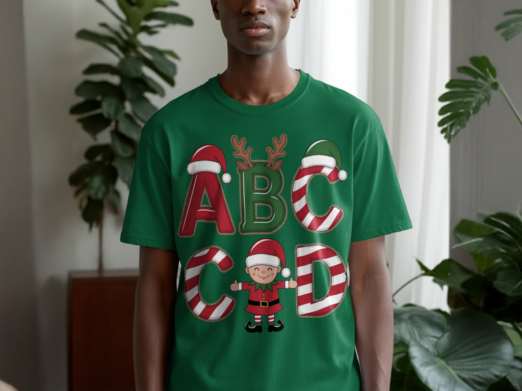 Festive Holiday ABC Elf T-Shirt with Christmas Design